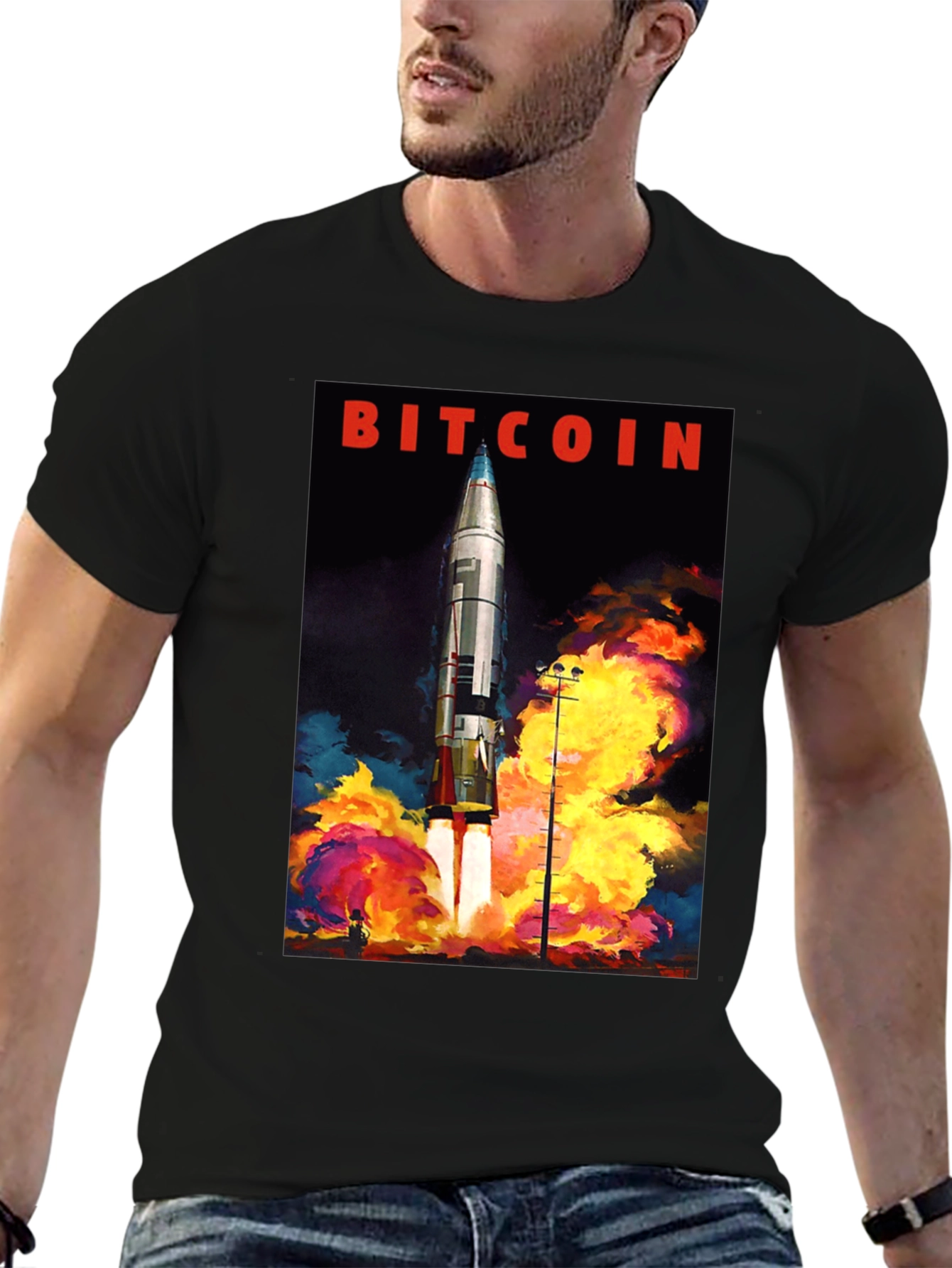 Bitcoin Rocket Launch Graphic T-Shirt