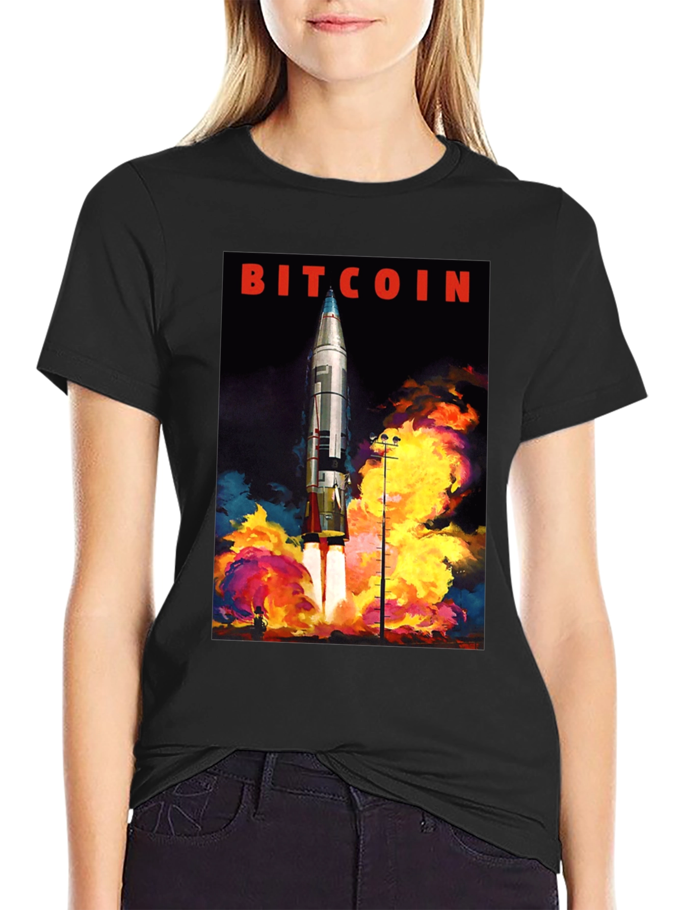 Bitcoin Rocket Launch Graphic T-Shirt