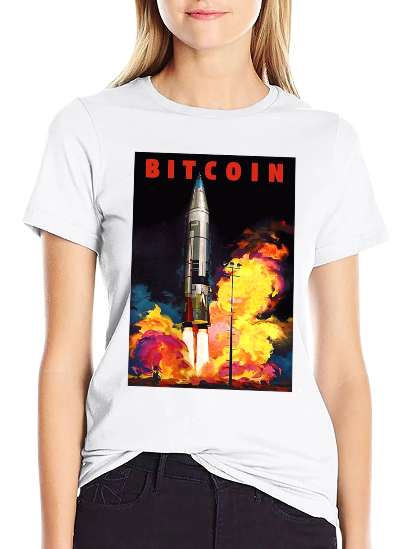 Bitcoin Rocket Launch Graphic T-Shirt