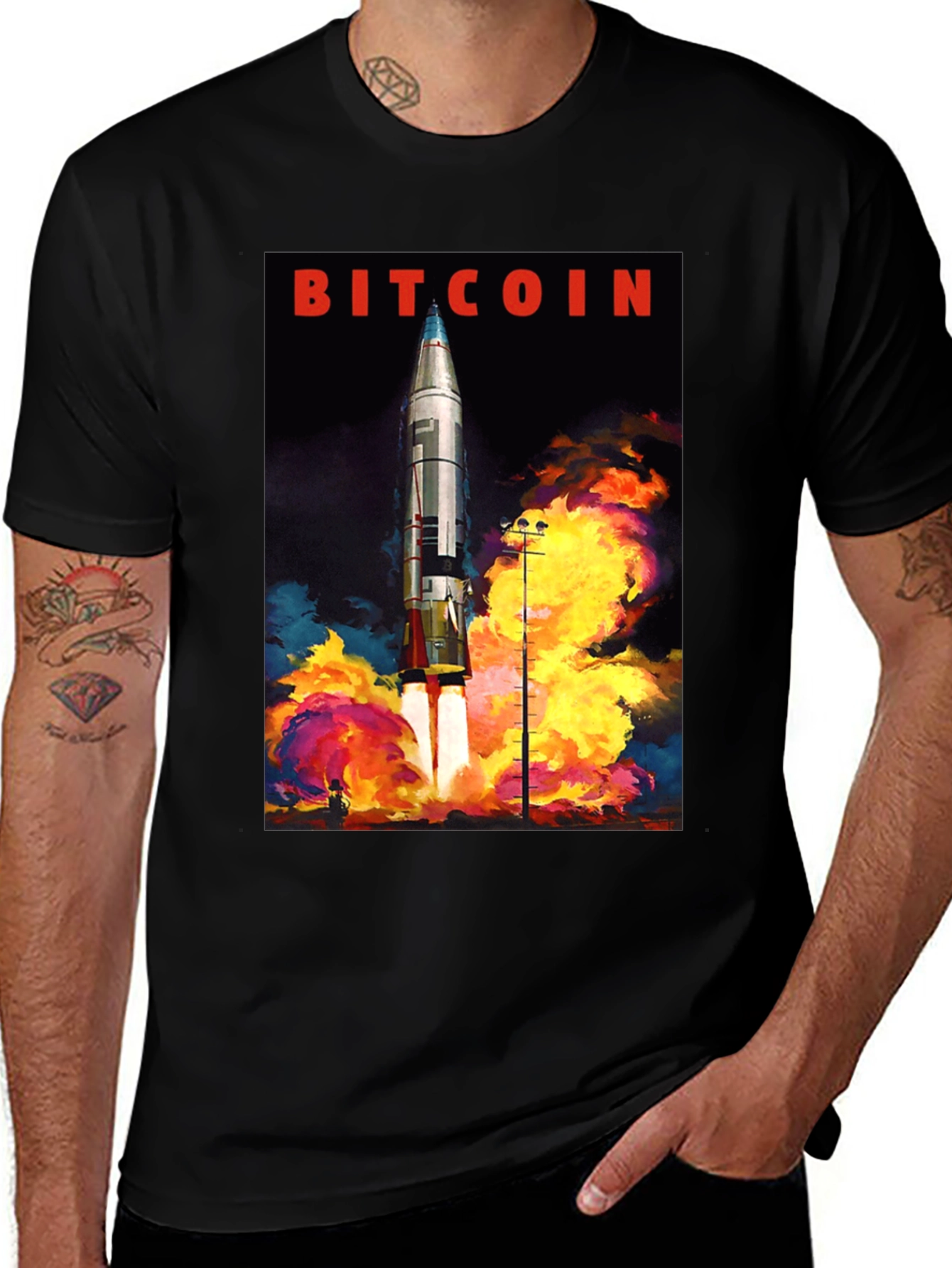 Bitcoin Rocket Launch Graphic T-Shirt