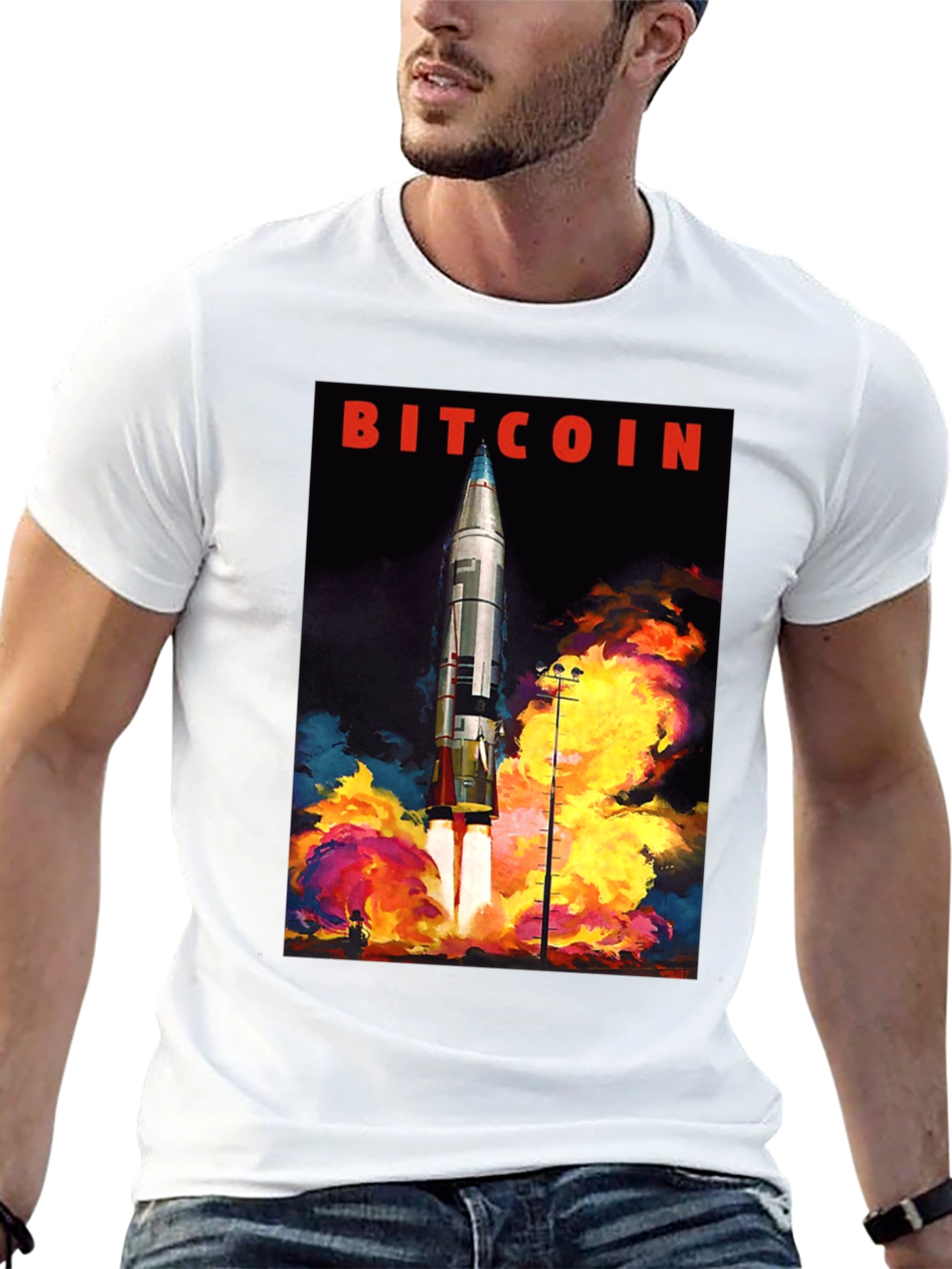 Bitcoin Rocket Launch Graphic T-Shirt