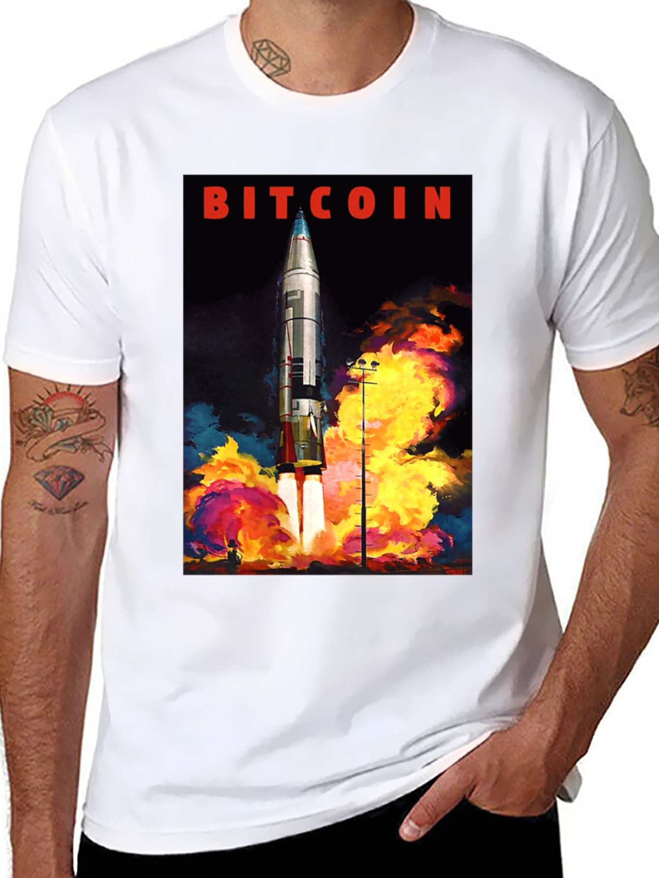 Bitcoin Rocket Launch Graphic T-Shirt