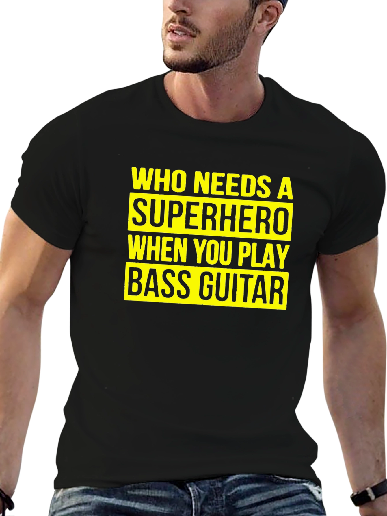 Bass Guitar Superhero T-Shirt - Musician Novelty Tee