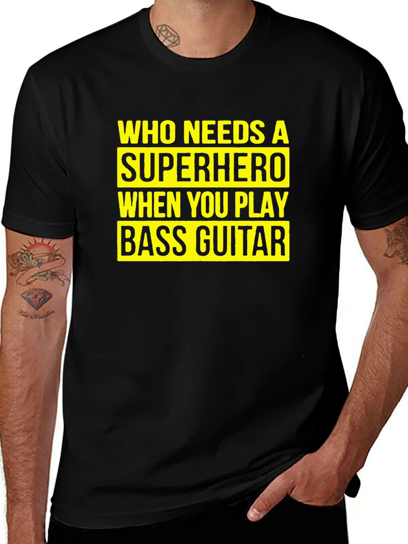 Bass Guitar Superhero T-Shirt - Musician Novelty Tee