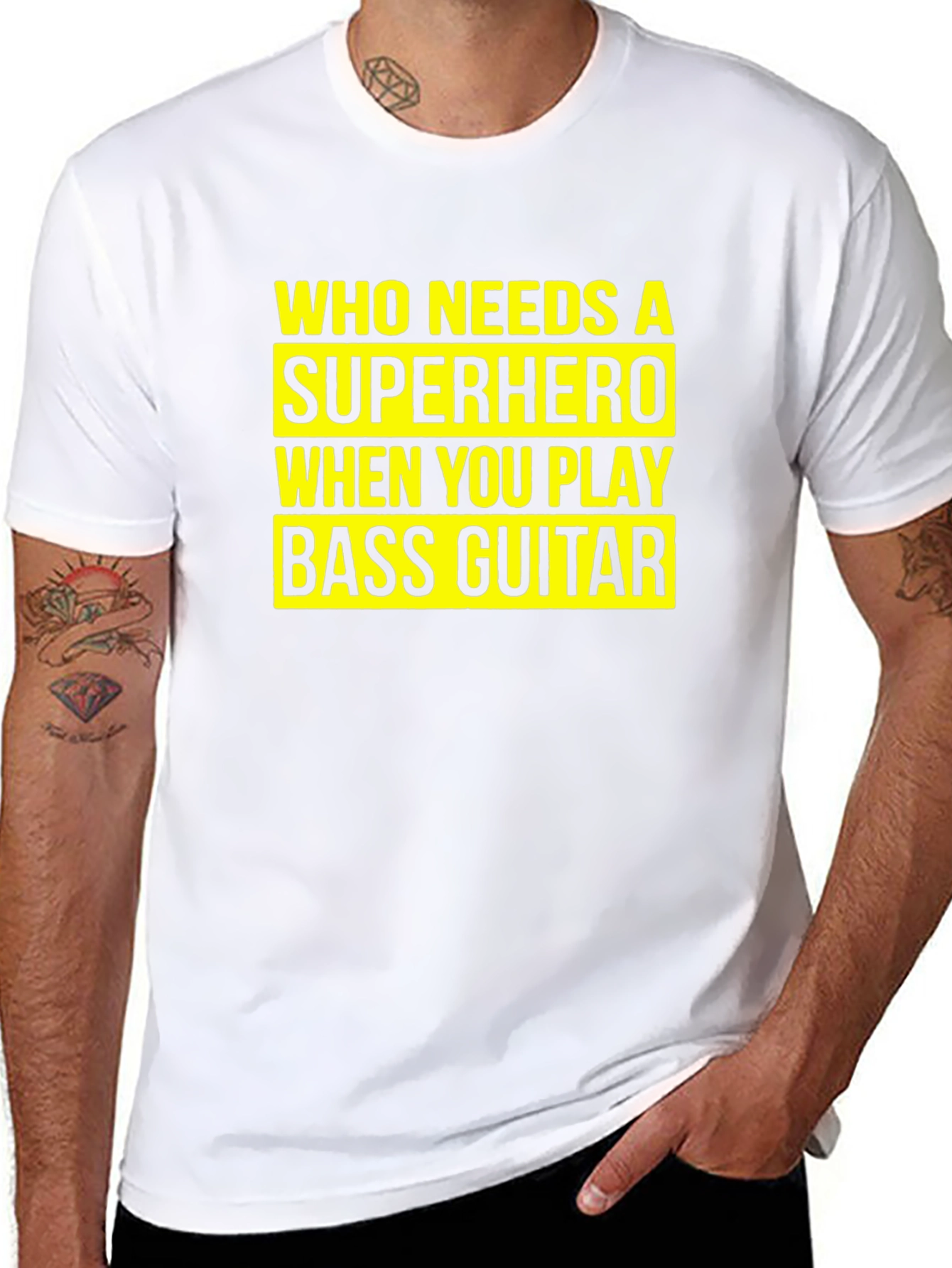 Bass Guitar Superhero T-Shirt - Musician Novelty Tee