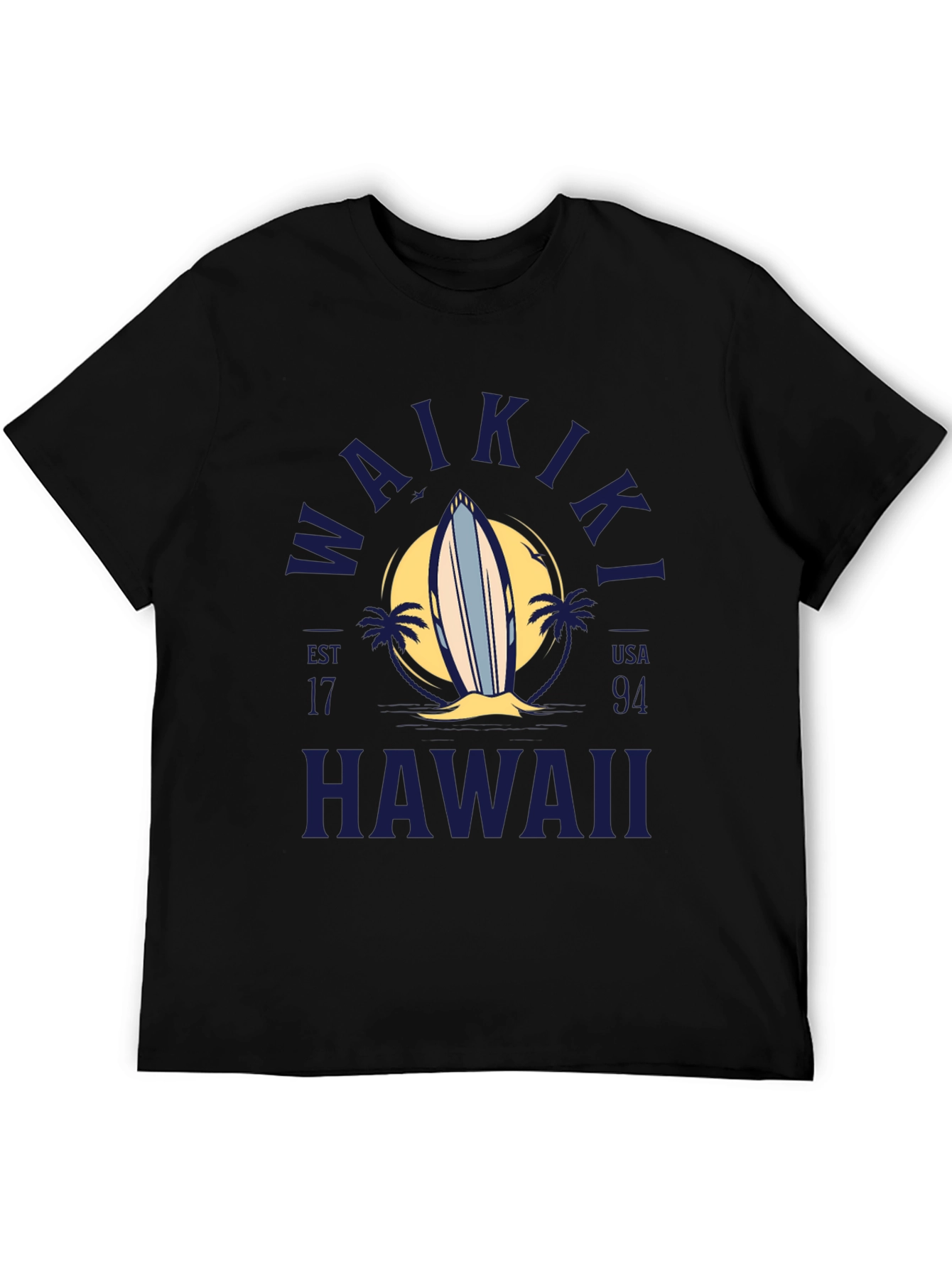 Waikiki Hawaii Surfboard Graphic T-Shirt