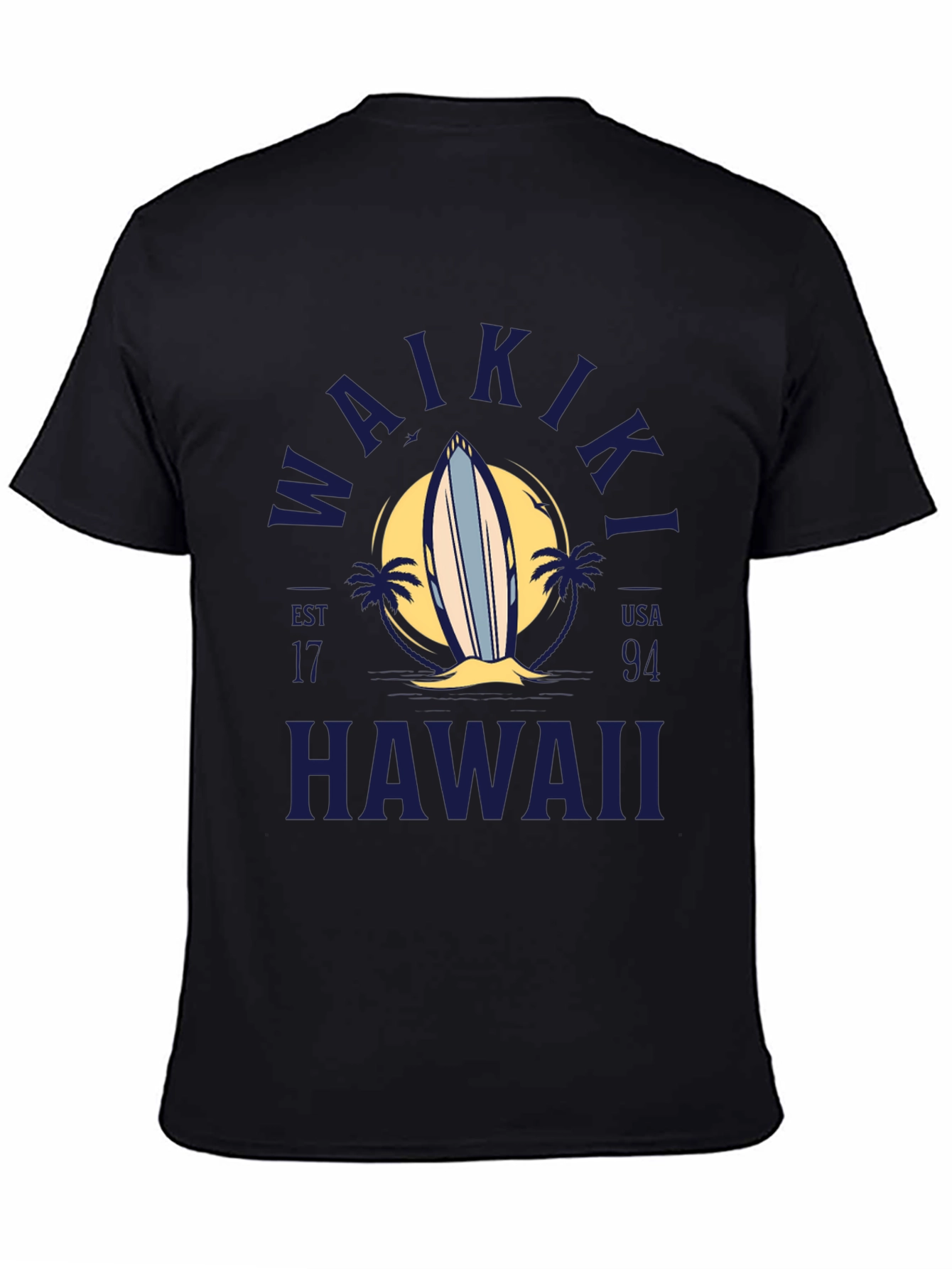 Waikiki Hawaii Surfboard Graphic T-Shirt