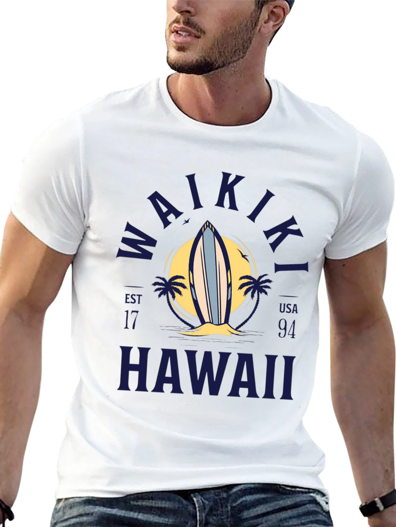 Waikiki Hawaii Surfboard Graphic T-Shirt