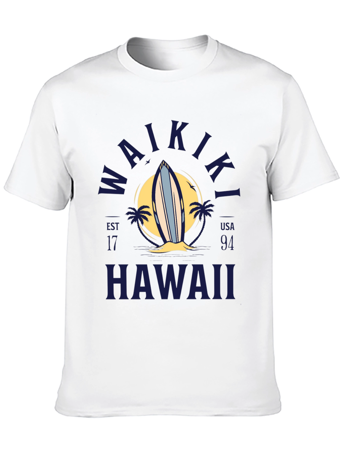 Waikiki Hawaii Surfboard Graphic T-Shirt