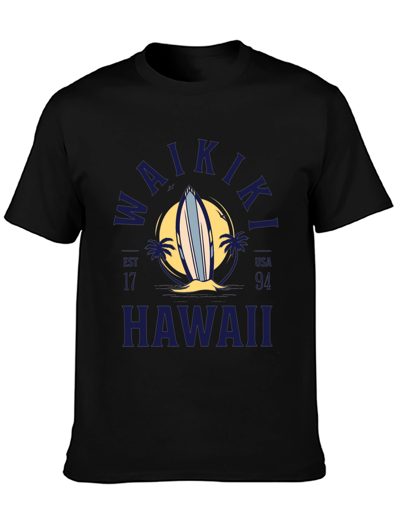 Waikiki Hawaii Surfboard Graphic T-Shirt