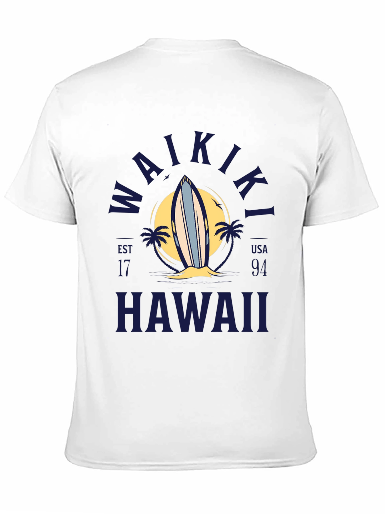 Waikiki Hawaii Surfboard Graphic T-Shirt
