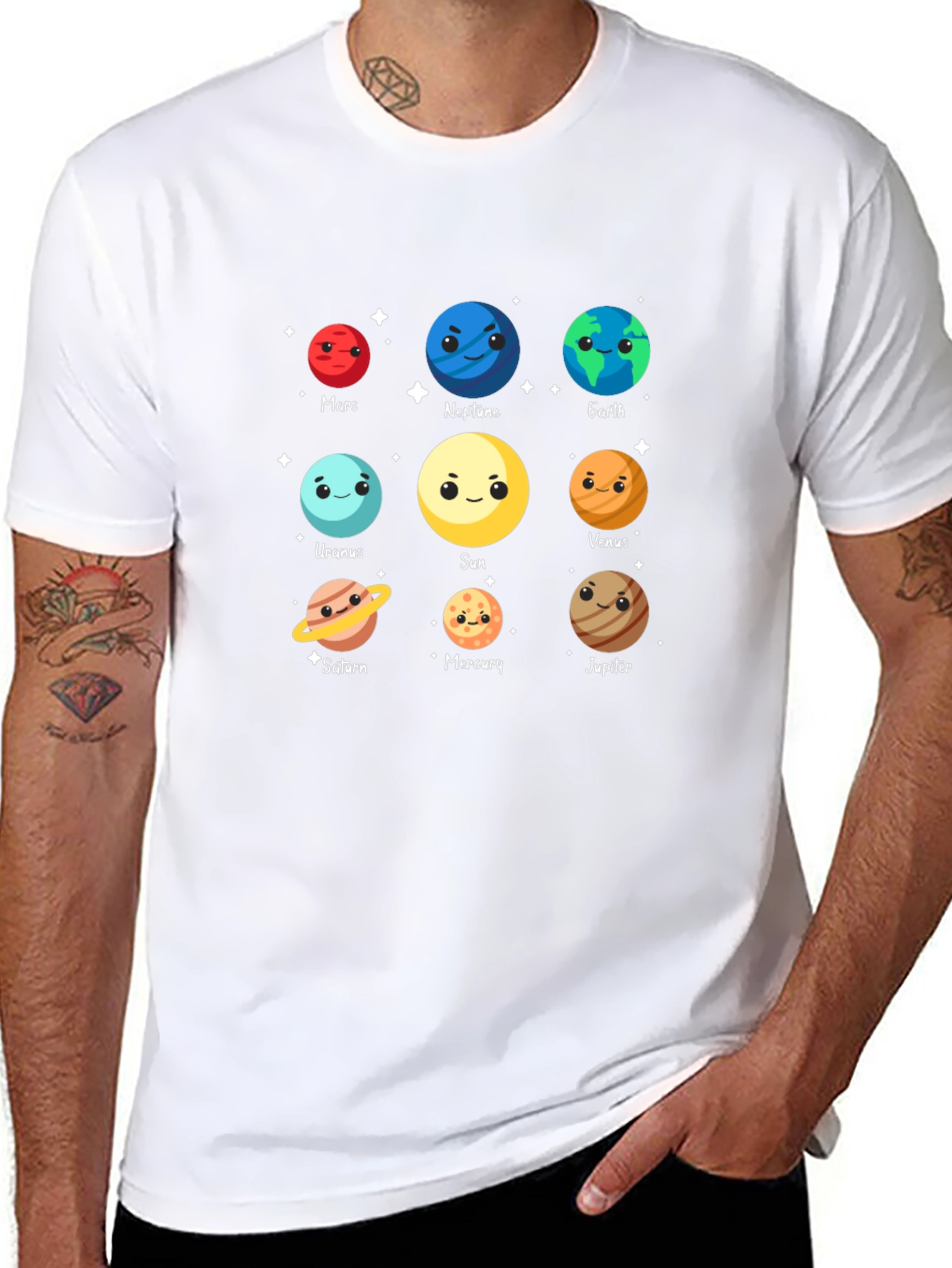 Cartoon Planets Graphic Black T-Shirt