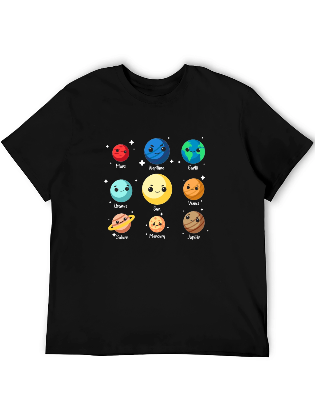 Cartoon Planets Graphic Black T-Shirt