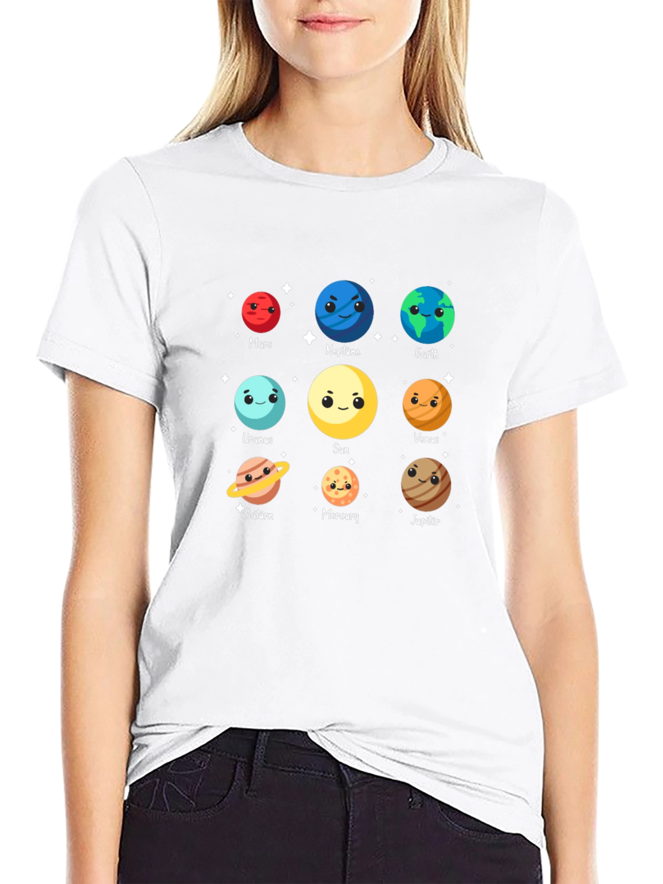 Cartoon Planets Graphic Black T-Shirt