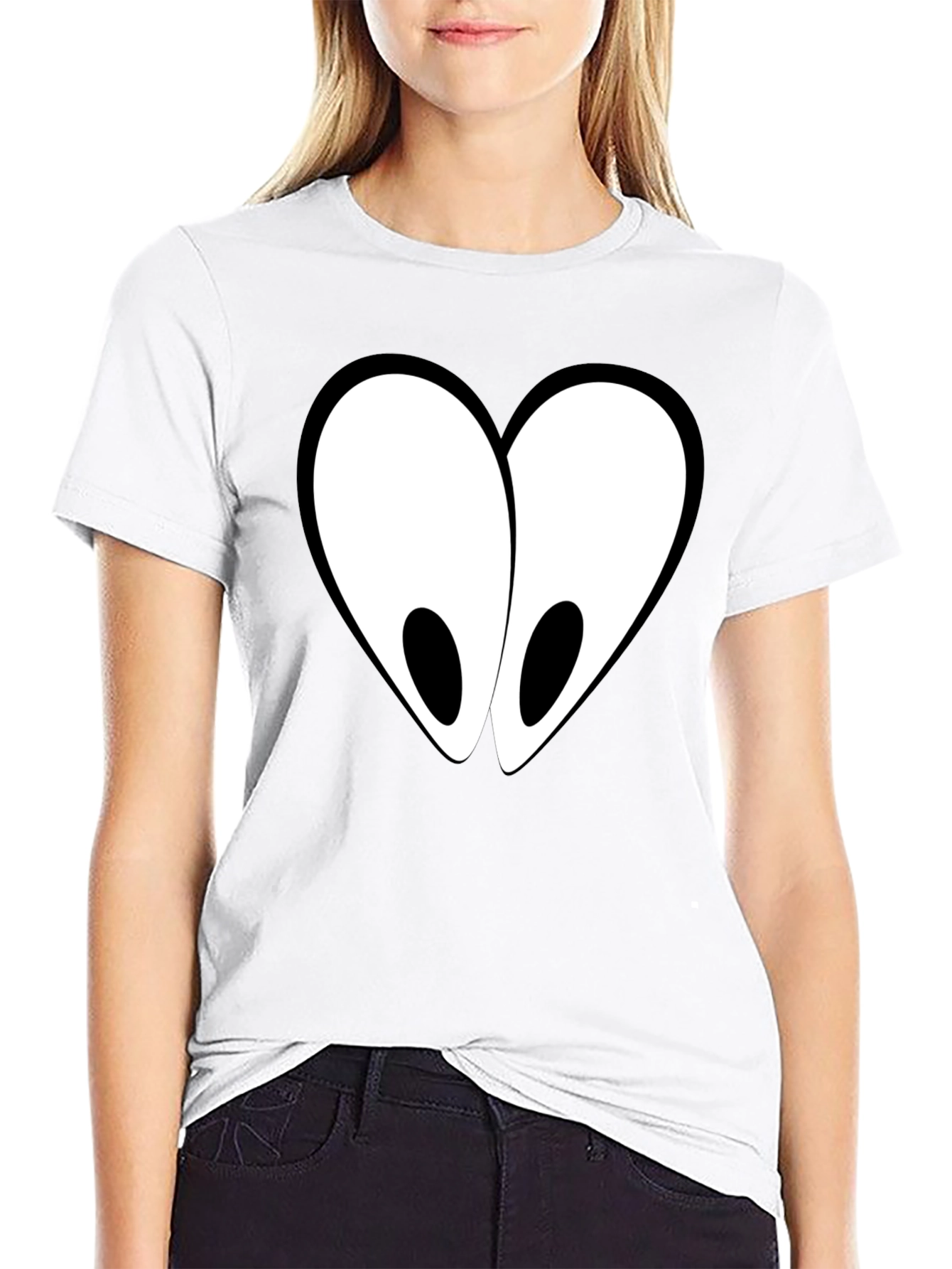 Heart-Eyed Graphic Tee - Funny Cartoon Style Black T-Shirt