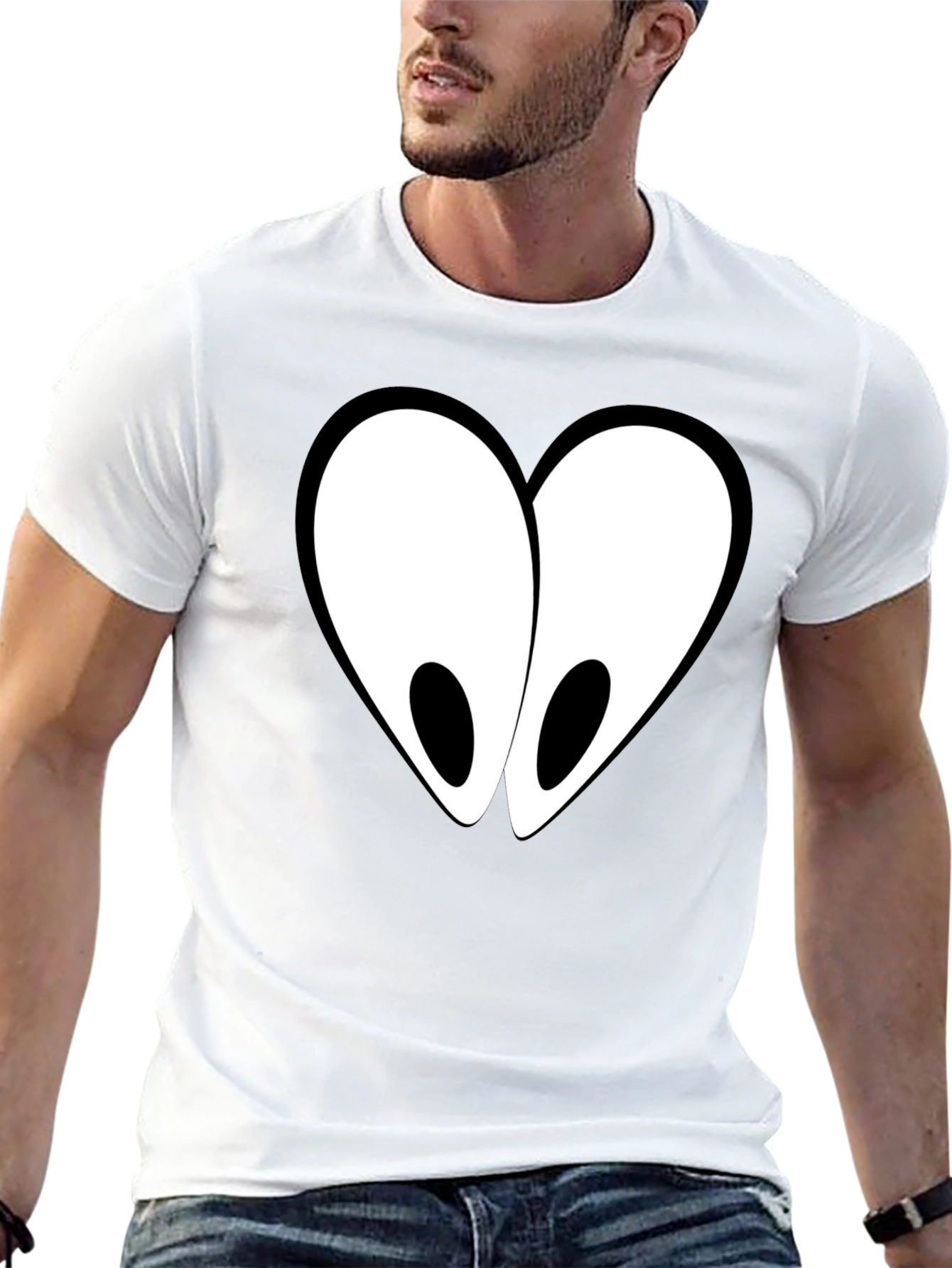 Heart-Eyed Graphic Tee - Funny Cartoon Style Black T-Shirt