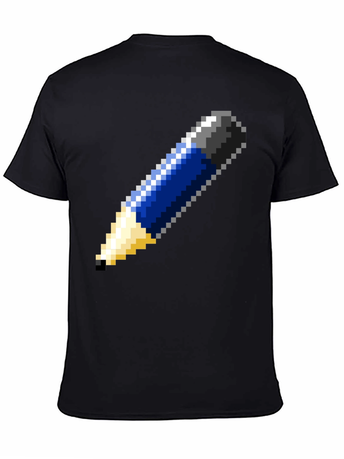 Pixel Art Pencil Graphic Tee - Black Cotton T-Shirt