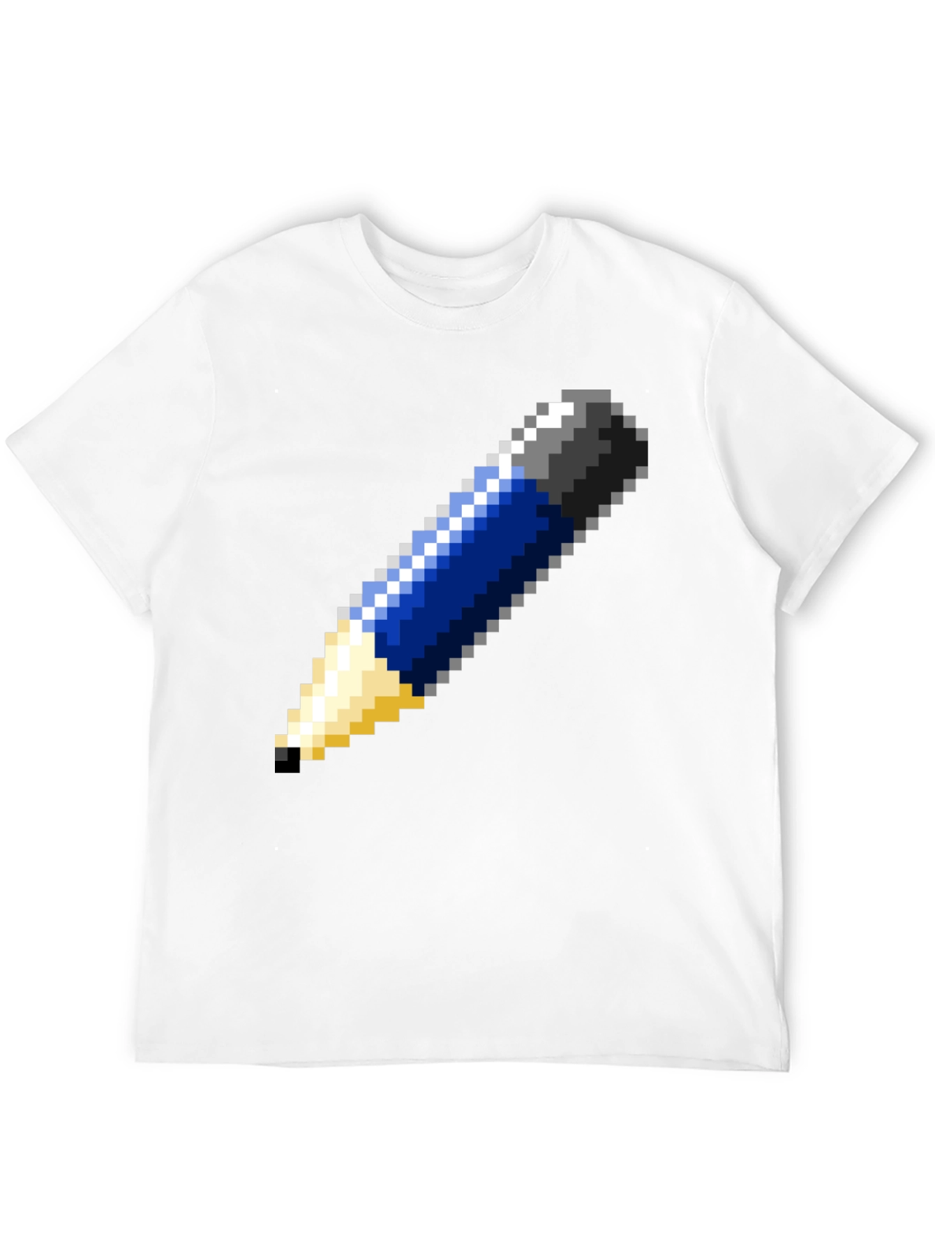 Pixel Art Pencil Graphic Tee - Black Cotton T-Shirt