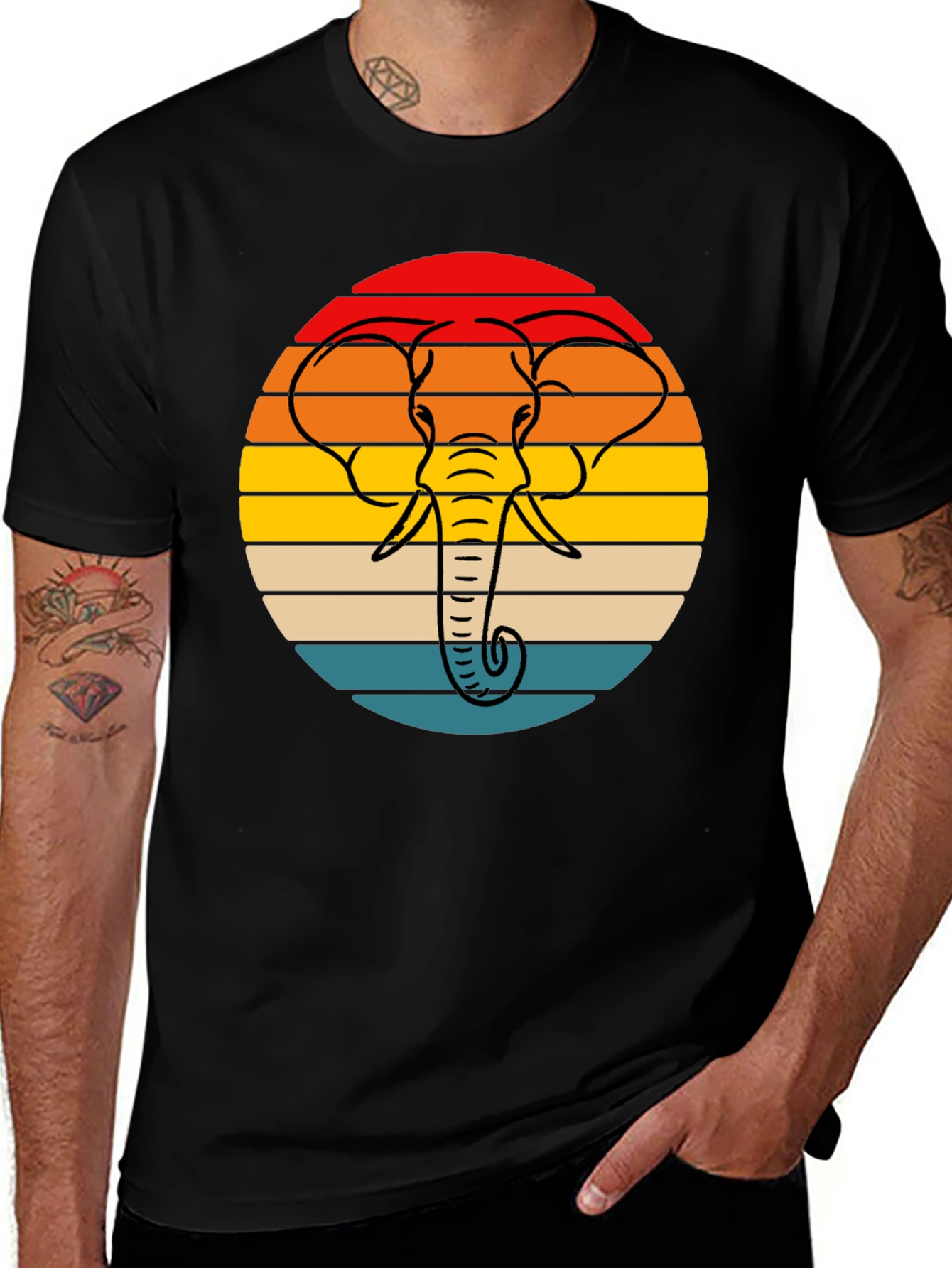 Retro Elephant Sunset Graphic Tee