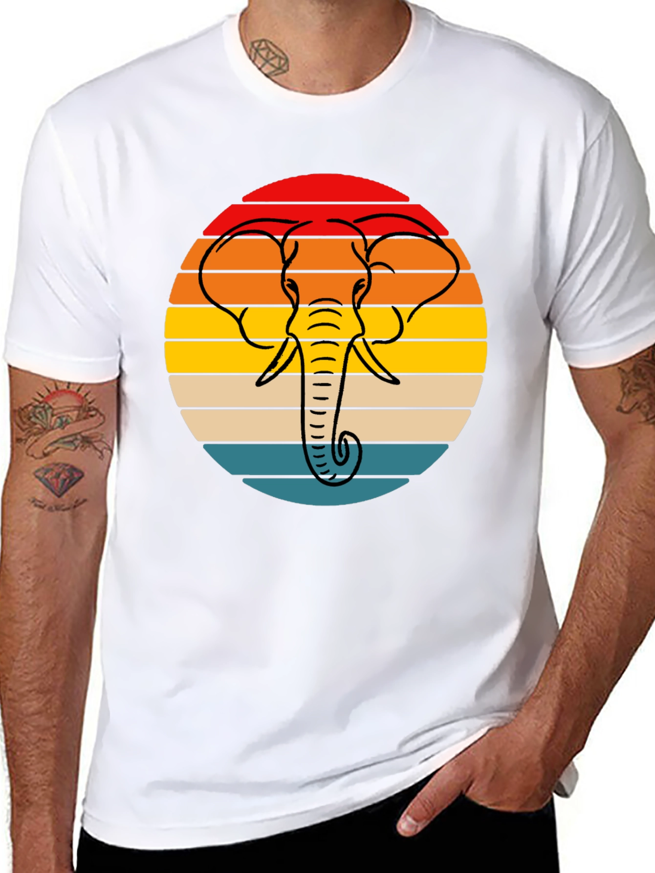 Retro Elephant Sunset Graphic Tee