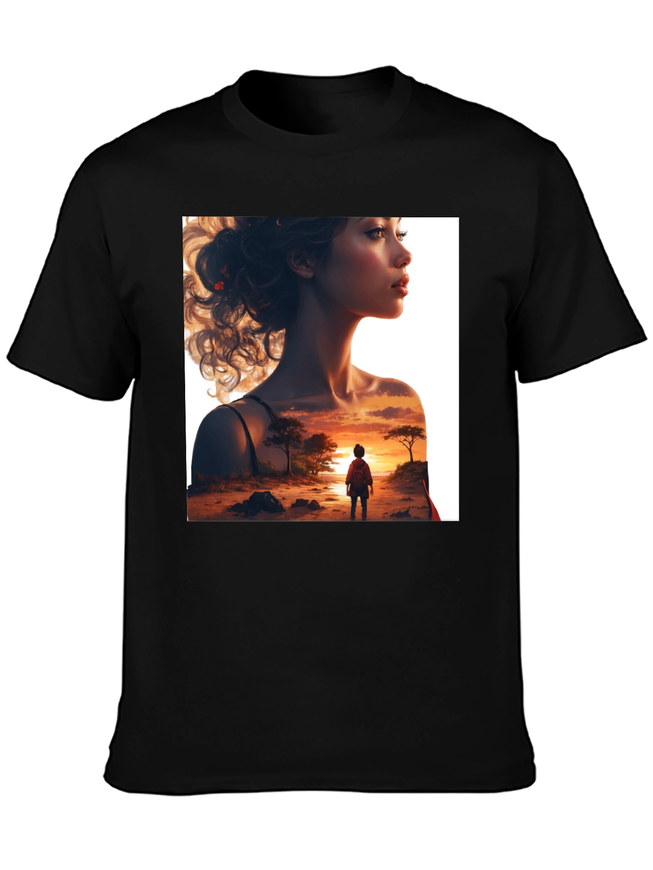 Sunset Silhouette Graphic Tee - Stylish Black T-Shirt