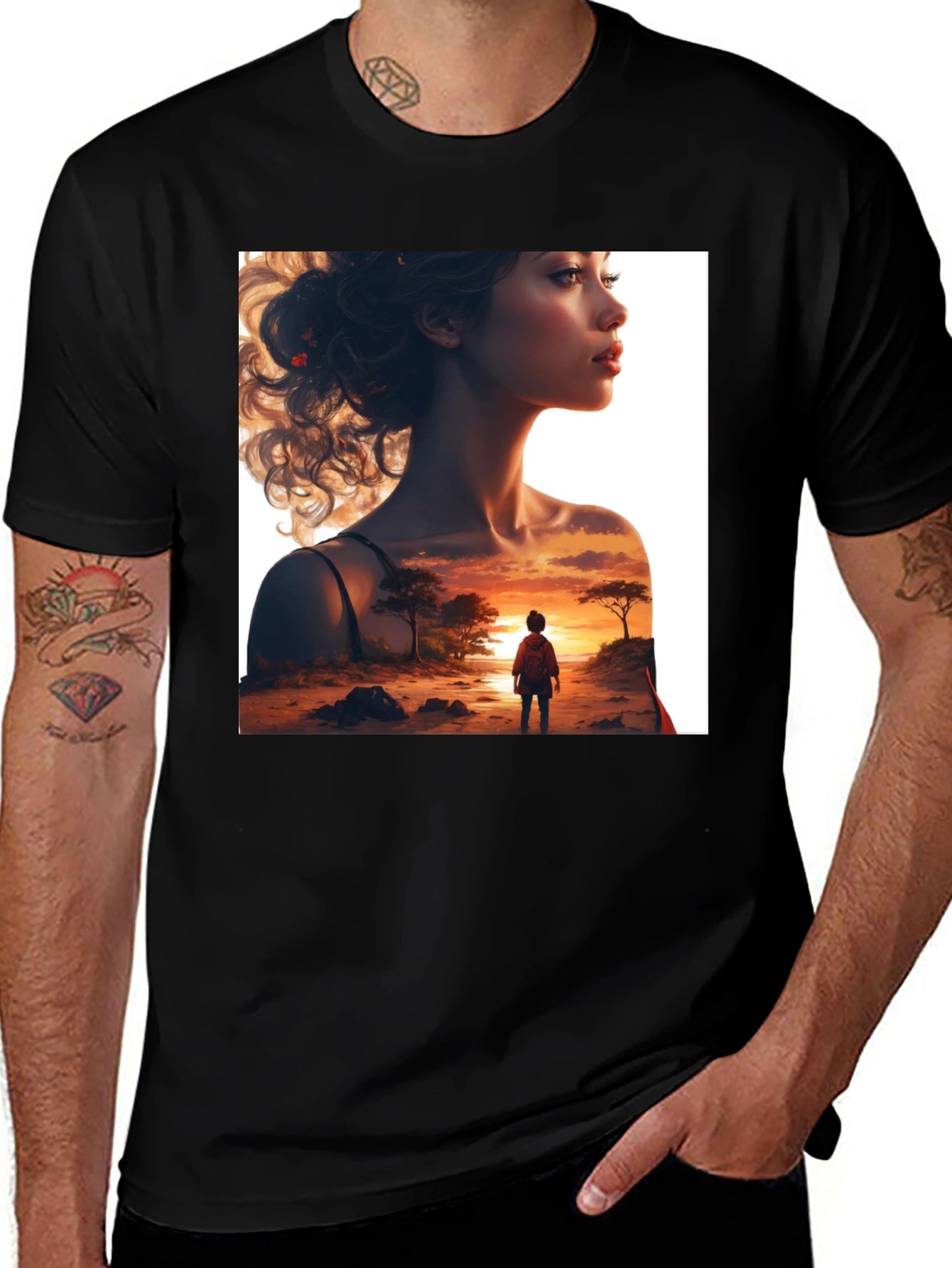 Sunset Silhouette Graphic Tee - Stylish Black T-Shirt