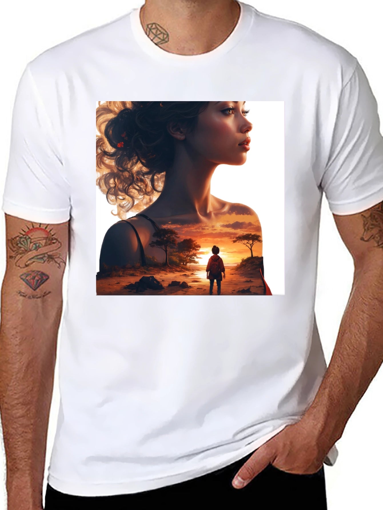 Sunset Silhouette Graphic Tee - Stylish Black T-Shirt