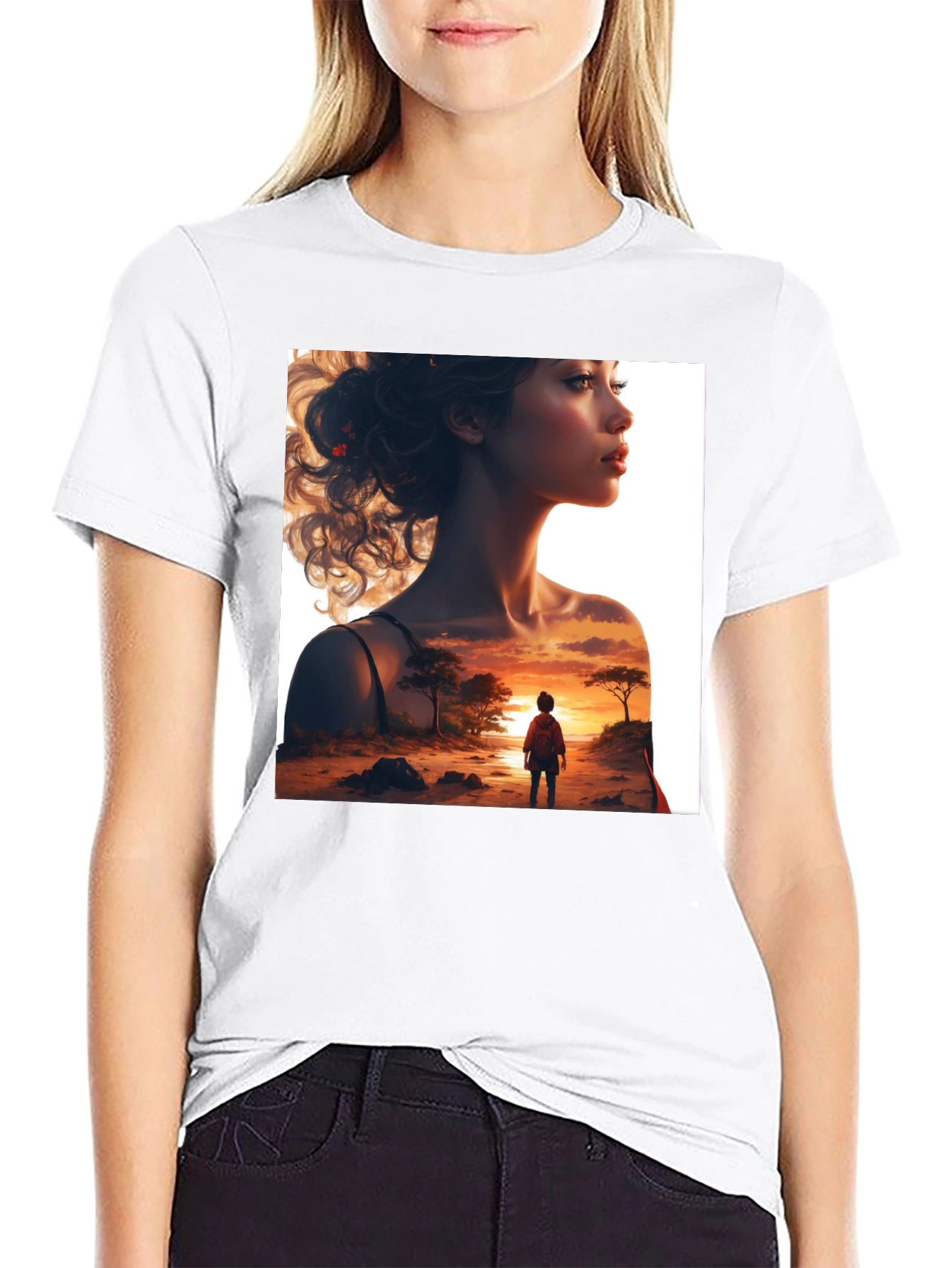 Sunset Silhouette Graphic Tee - Stylish Black T-Shirt