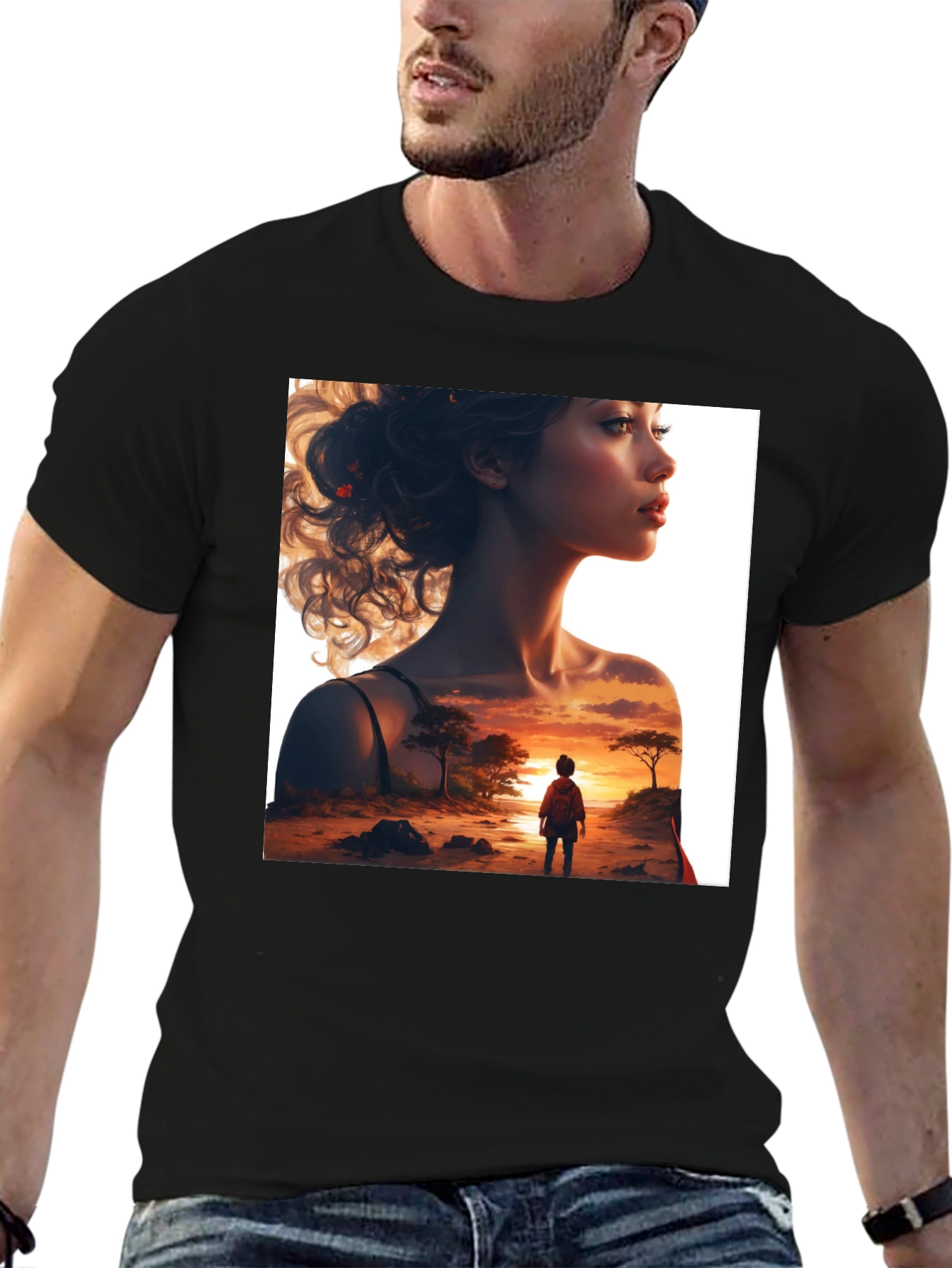 Sunset Silhouette Graphic Tee - Stylish Black T-Shirt