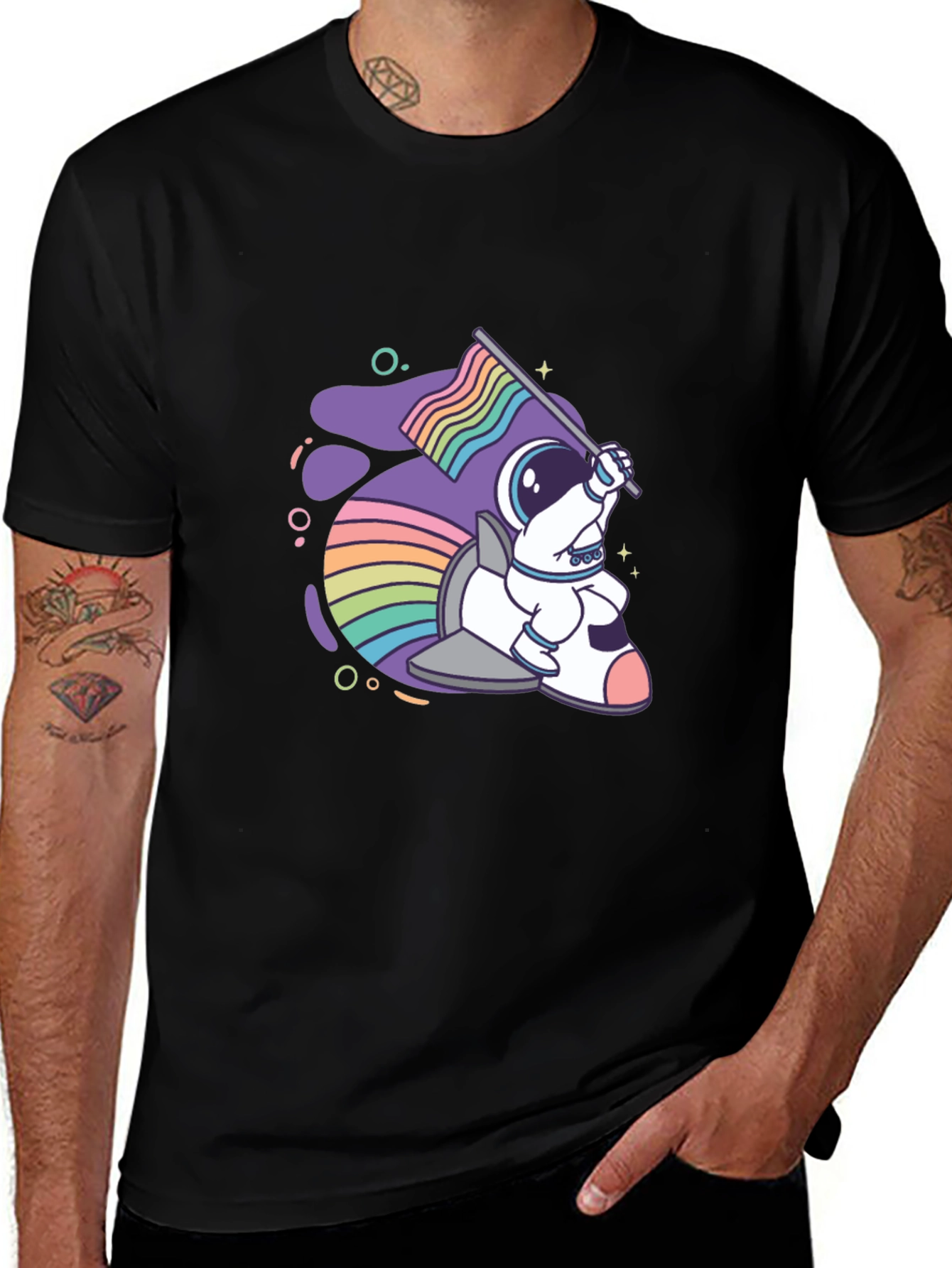 Astronaut Rabbit Rainbow Flag Graphic Tee