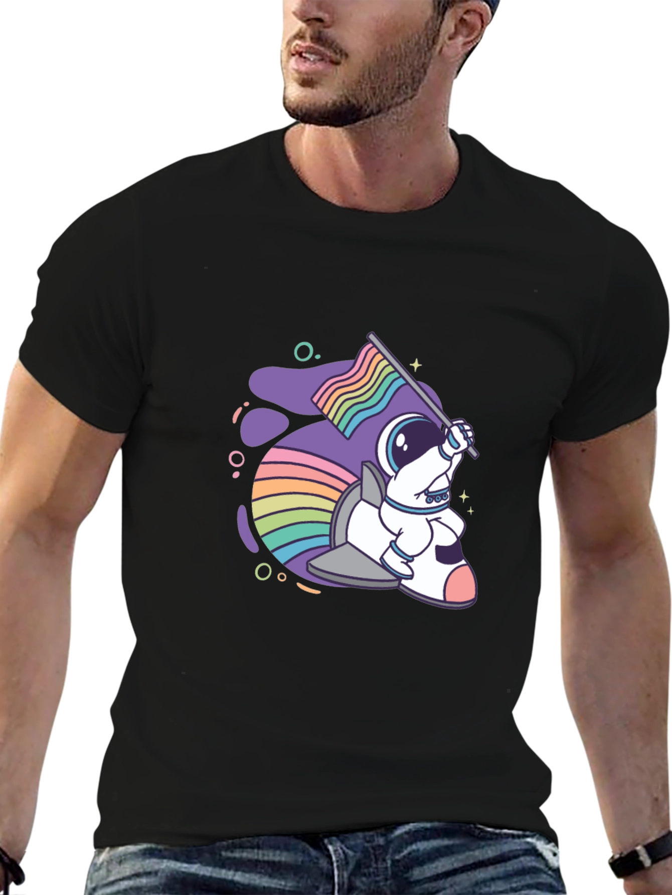 Astronaut Rabbit Rainbow Flag Graphic Tee