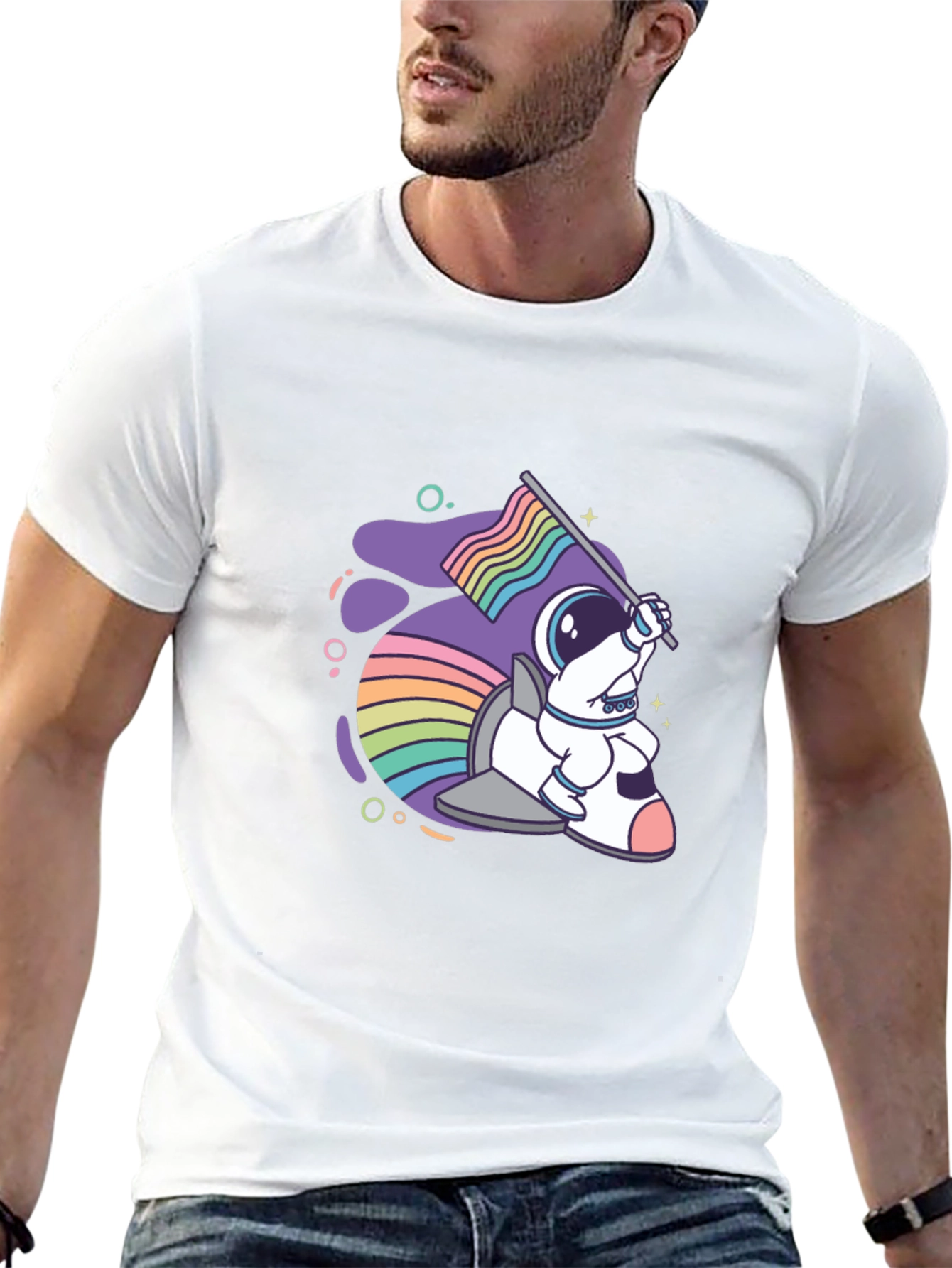 Astronaut Rabbit Rainbow Flag Graphic Tee