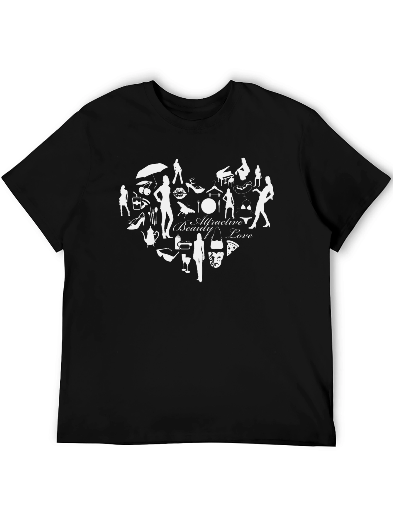 Attractive Beauty Love Heart Design Black T-Shirt