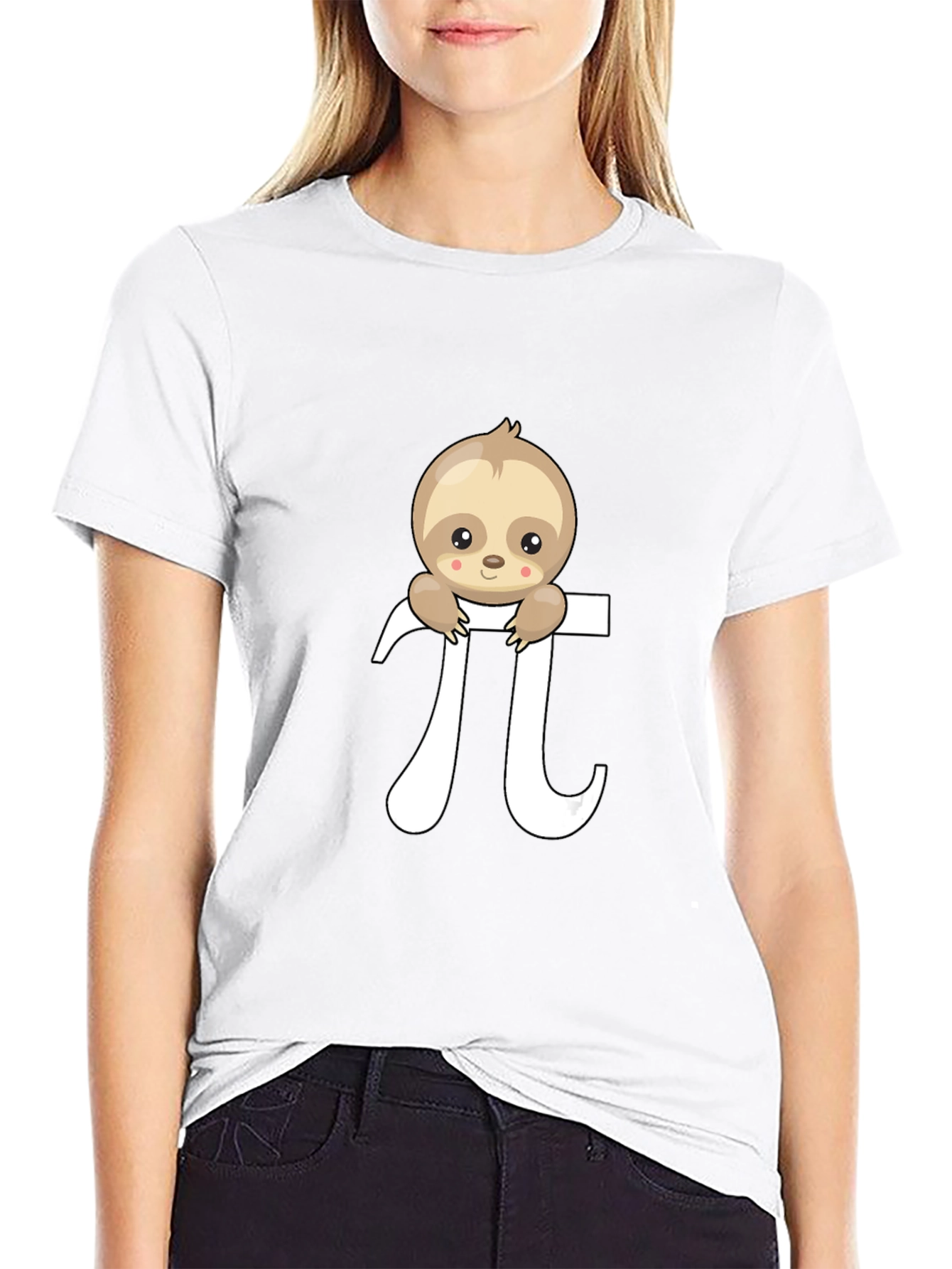 Sloth Pi Symbol Graphic T-Shirt - Black