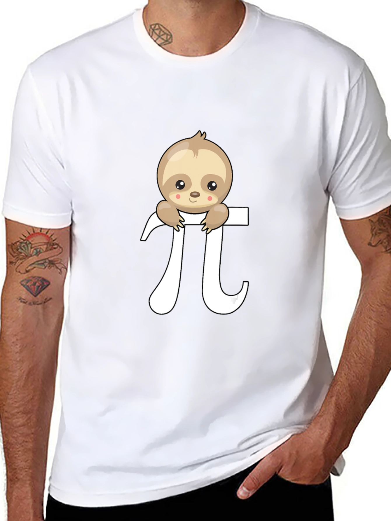 Sloth Pi Symbol Graphic T-Shirt - Black