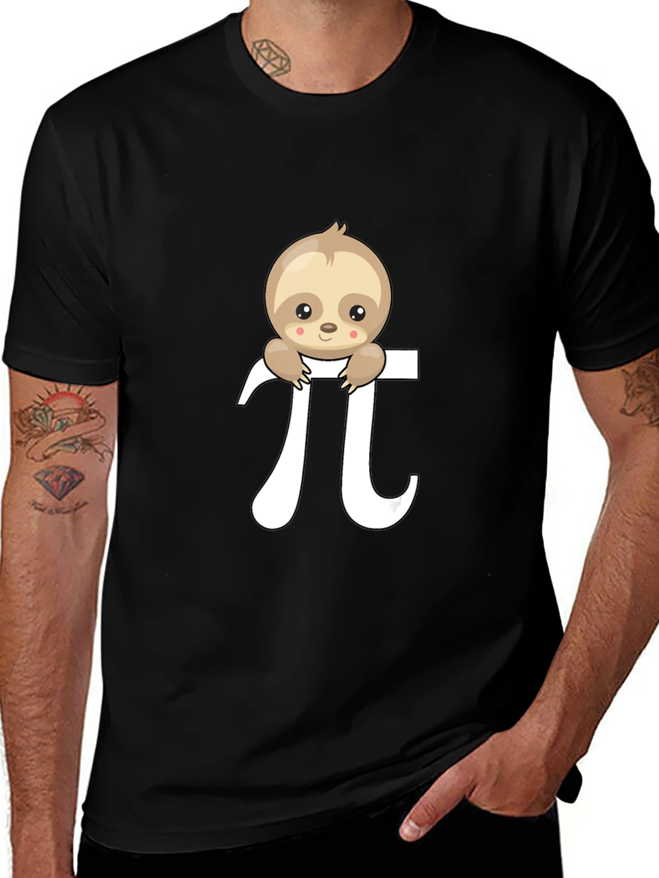 Sloth Pi Symbol Graphic T-Shirt - Black