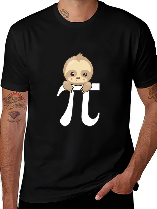 Sloth Pi Symbol Graphic T-Shirt - Black