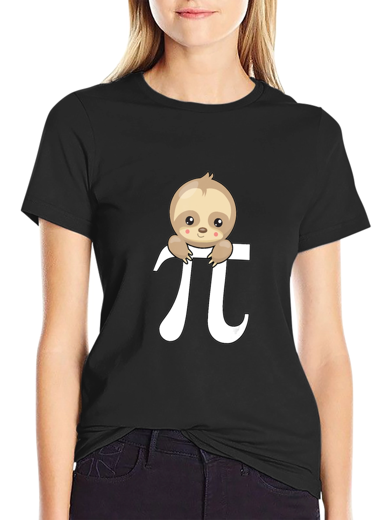 Sloth Pi Symbol Graphic T-Shirt - Black