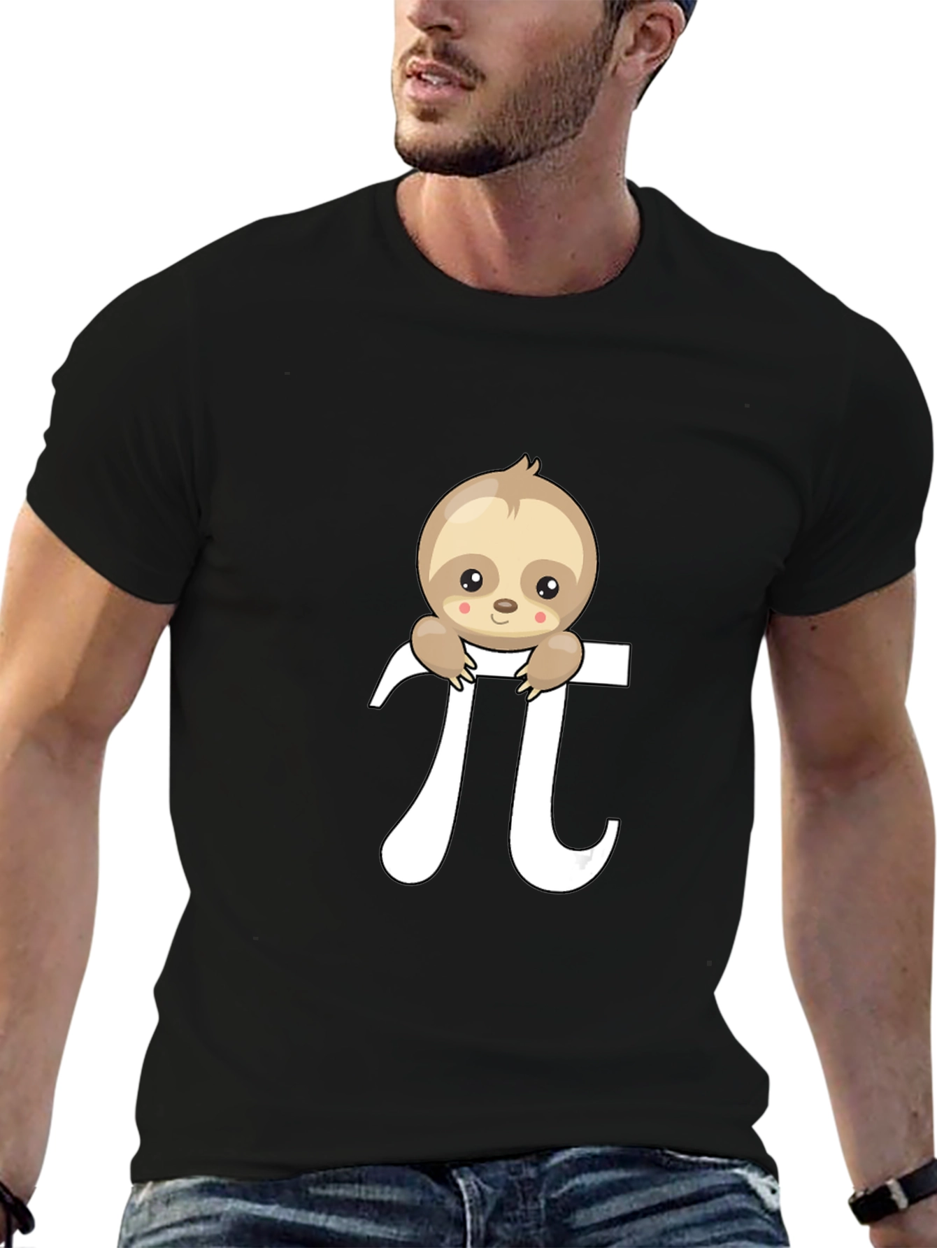 Sloth Pi Symbol Graphic T-Shirt - Black