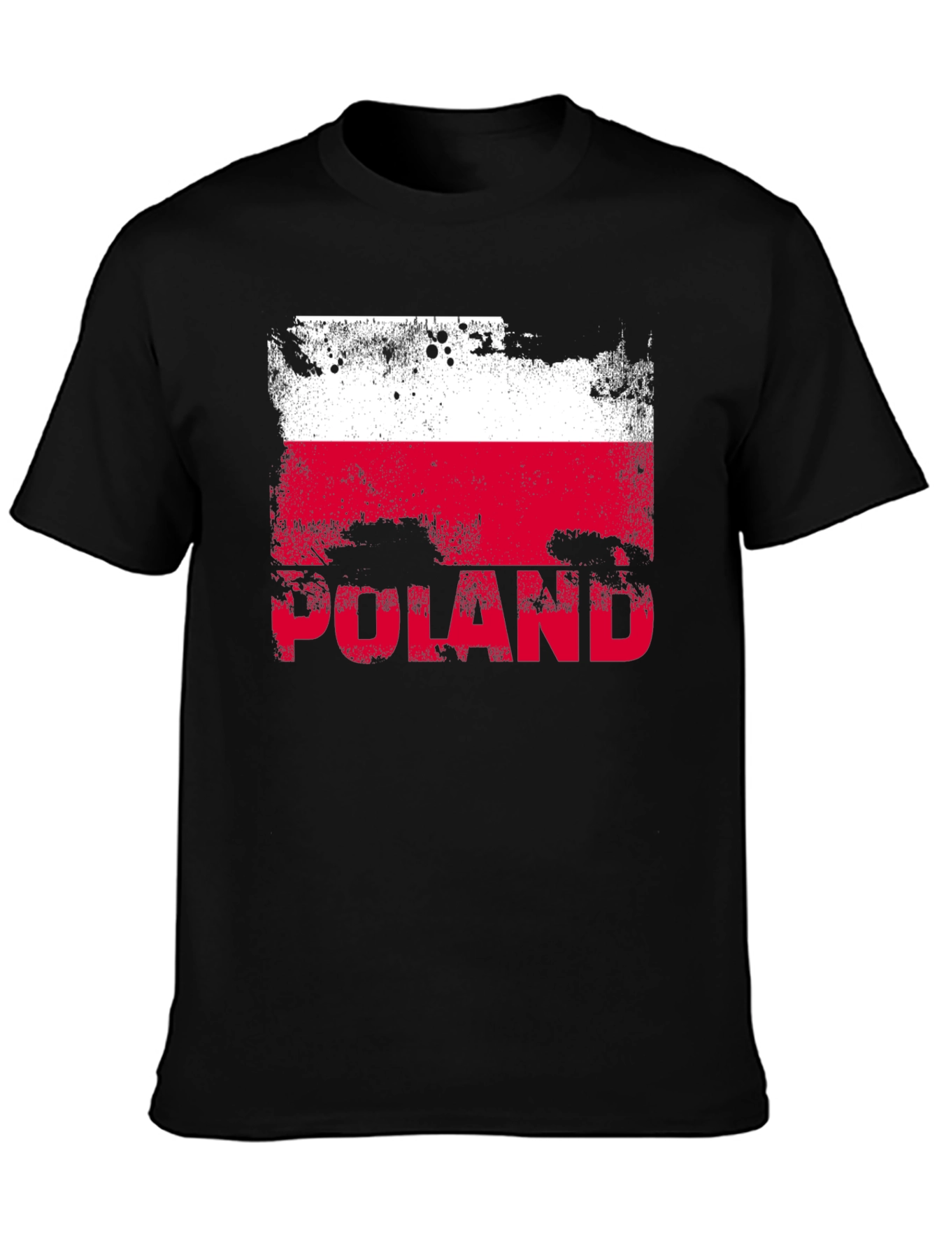 Poland Flag Distressed Graphic T-Shirt - Black
