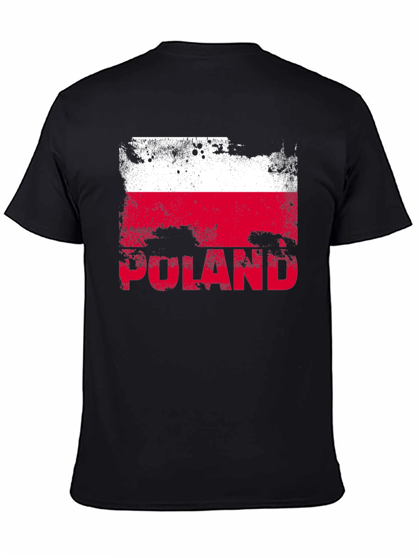 Poland Flag Distressed Graphic T-Shirt - Black