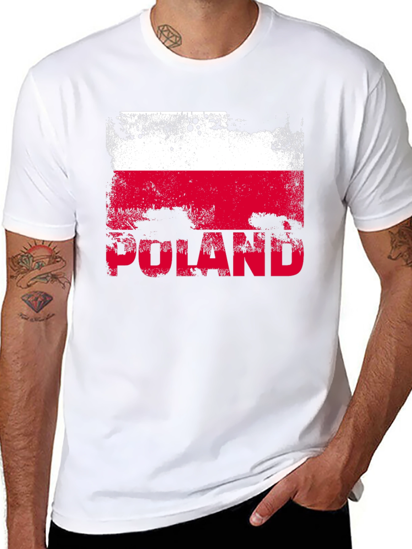 Poland Flag Distressed Graphic T-Shirt - Black