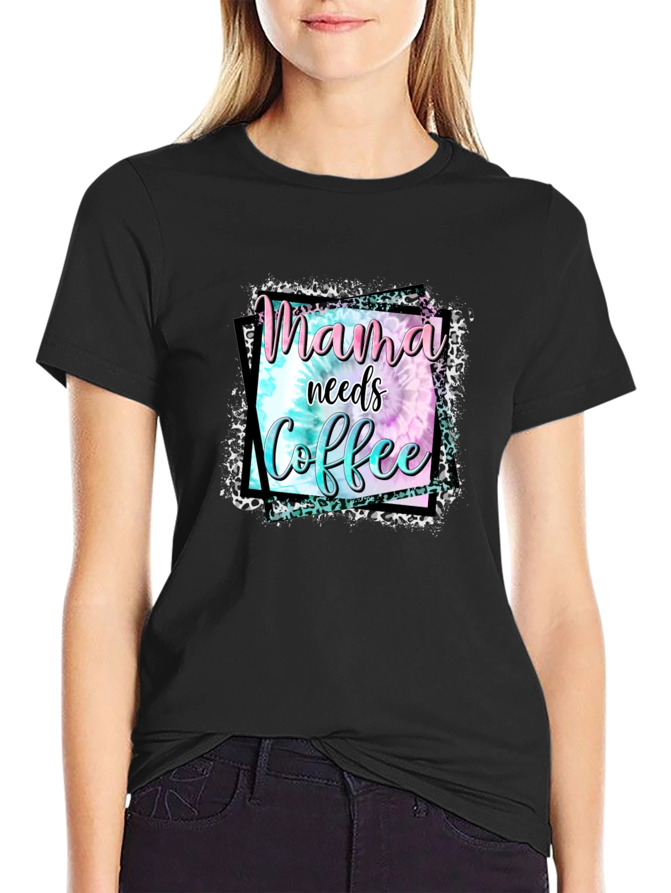Mama Needs Coffee Graphic Tee - Black Cotton Blend