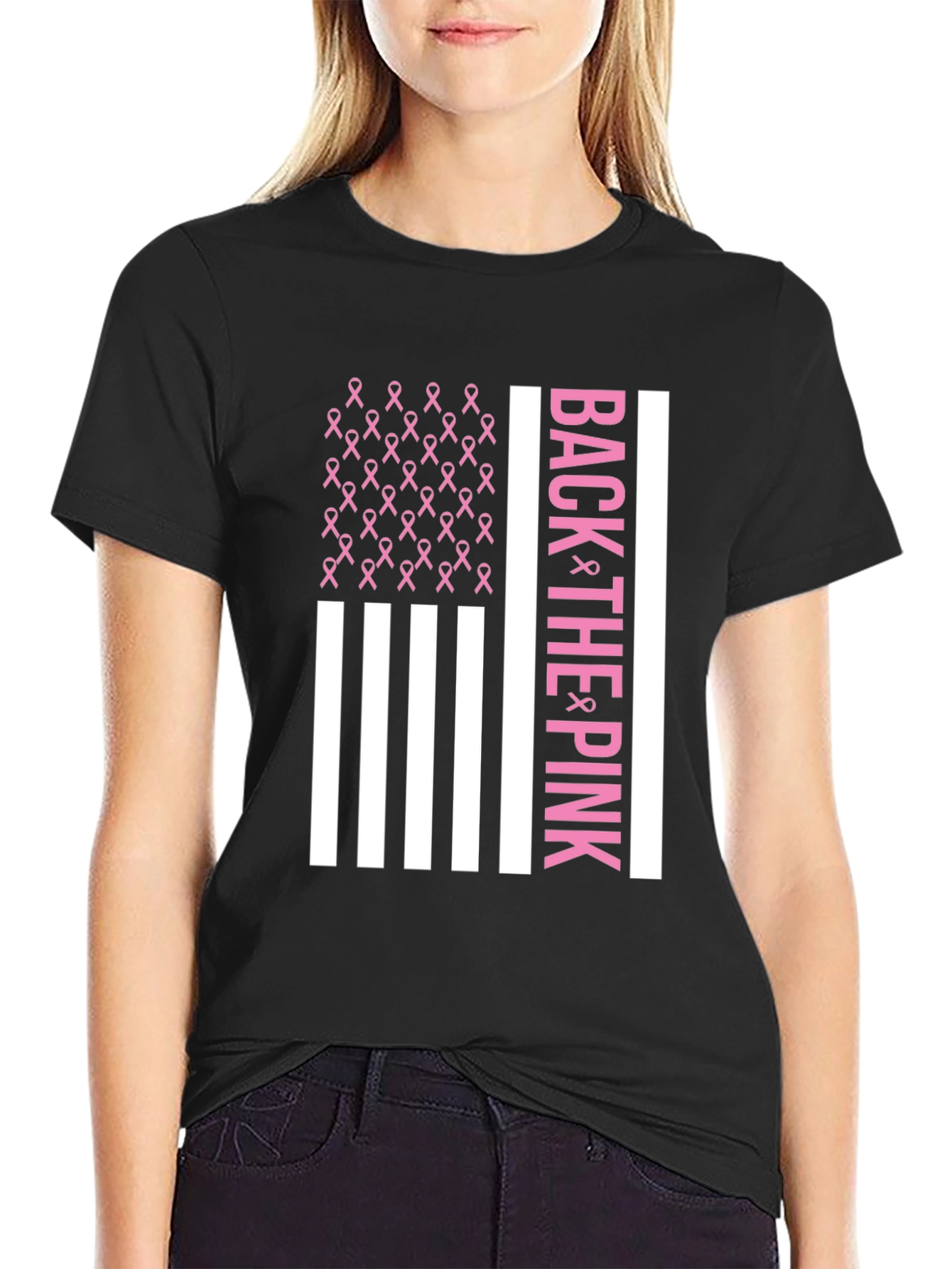Back the Pink Breast Cancer Awareness Ribbon Flag T-Shirt