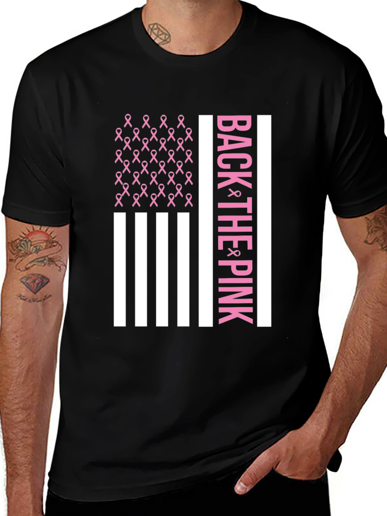 Back the Pink Breast Cancer Awareness Ribbon Flag T-Shirt