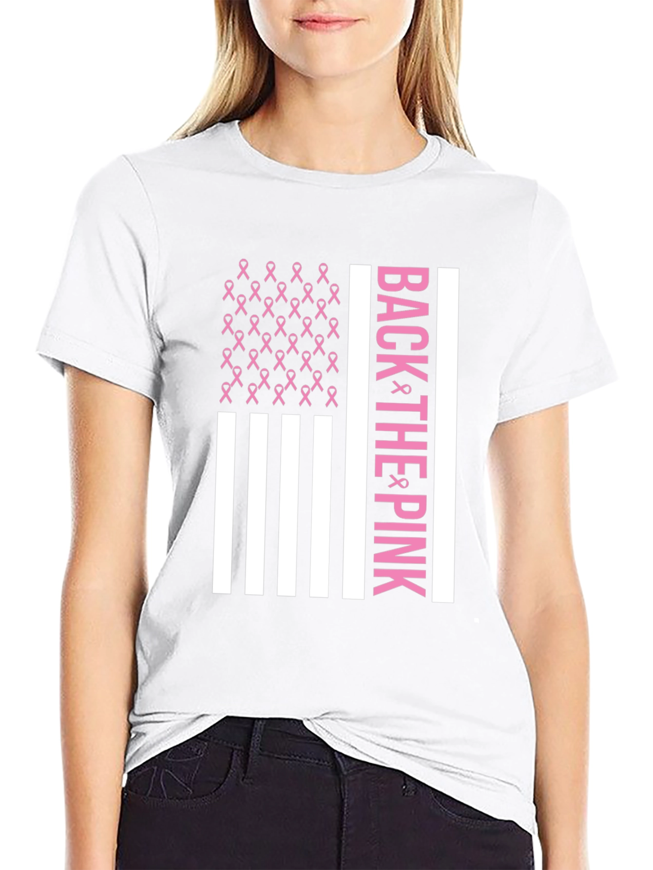 Back the Pink Breast Cancer Awareness Ribbon Flag T-Shirt