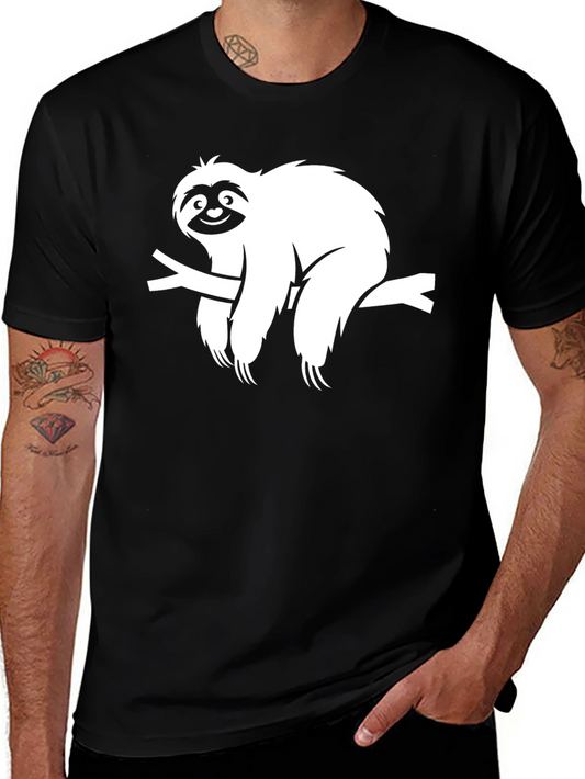 Sloth on Branch Graphic Tee - Unisex Black T-Shirt