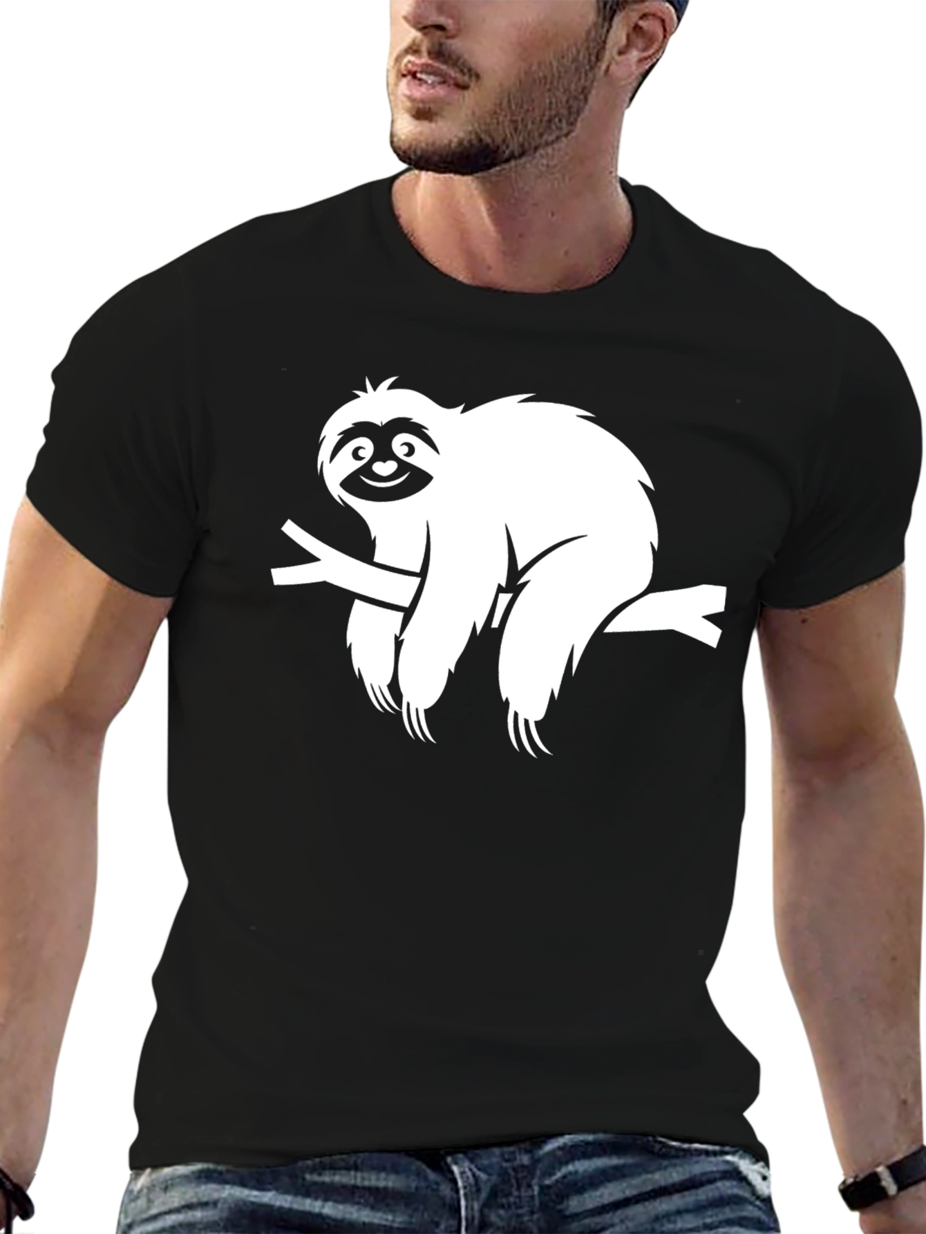 Sloth on Branch Graphic Tee - Unisex Black T-Shirt