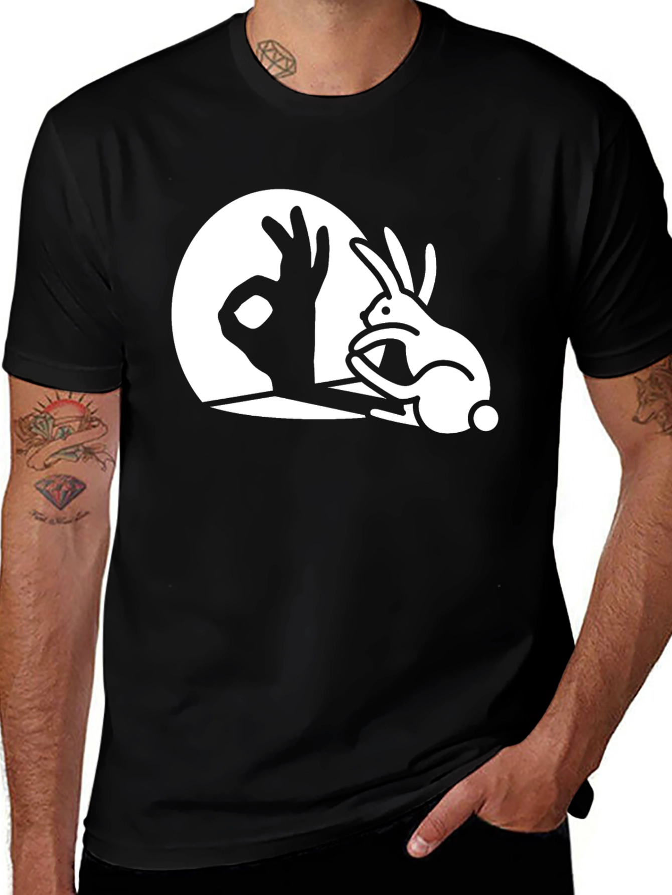 Rabbit Shadow T-Shirt - Black Cotton Tee
