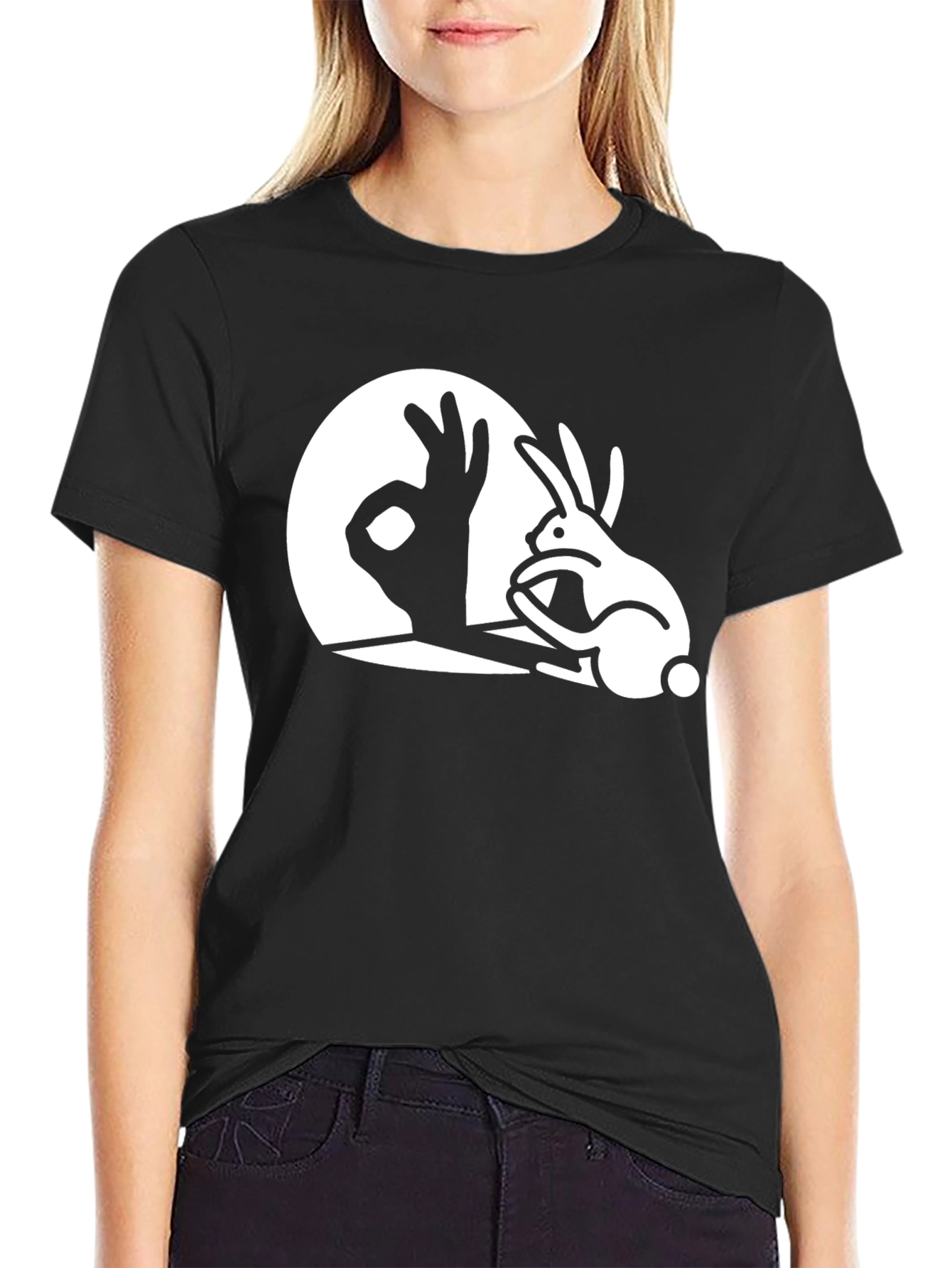 Rabbit Shadow T-Shirt - Black Cotton Tee